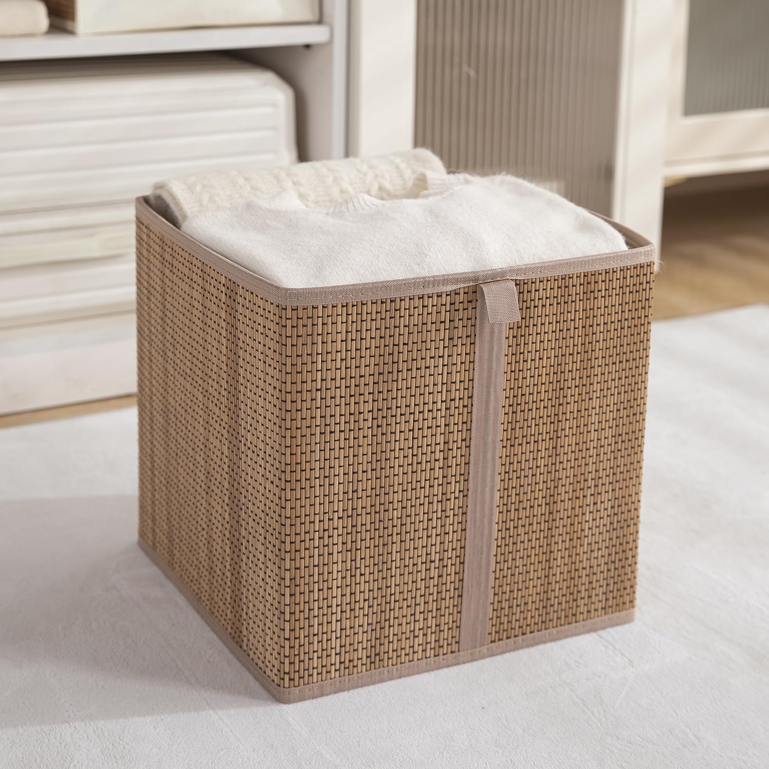 Hokipo Bamboo Storage Basket  Foldable Storage Bin 31X31 Cm Storage Organizer For Clothes, Toys, Laundry & Home Organization, P