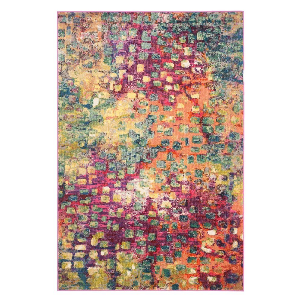 SAFAVIEH Monaco Collection 3 Round Pink/Multi MNC225D Boho Chic Abstract Watercolor Non-Shedding Dining Room Entryway Foyer Liv