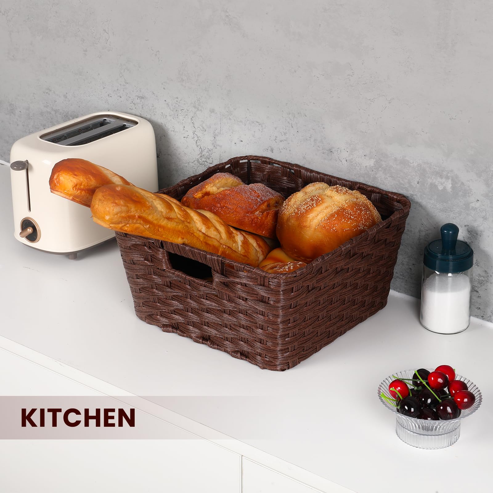 Onlytak Wicker Storage Baskets, Baskets for Shelves, Toilet Paper, Woven Storage Baskets for Organizing, Brown, 12 x 12 x 6, 2-P