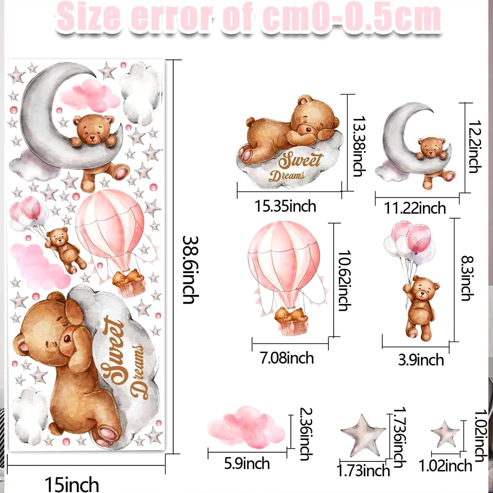 Tedy Bear Wall Stickers, Bear Nursery Wall Decor, Bear Sleeping On The Moon And Stars Wall Stickers For Nursery, Babies Room Bea