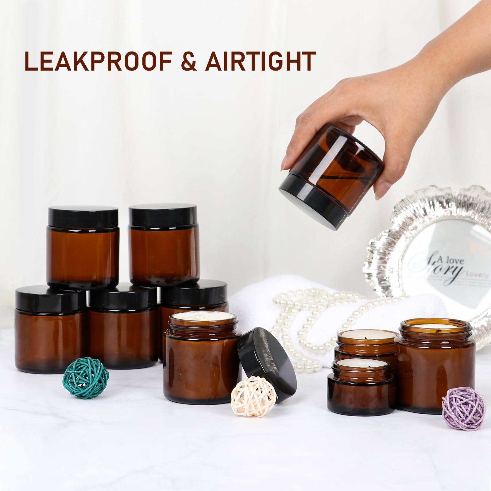 24 Pack 4 Oz Glass Jars With Lids, Amber Cosmetic Jars With Inner Liners And Black Lids, Lotion Jars, Candle Making Jars For Lot