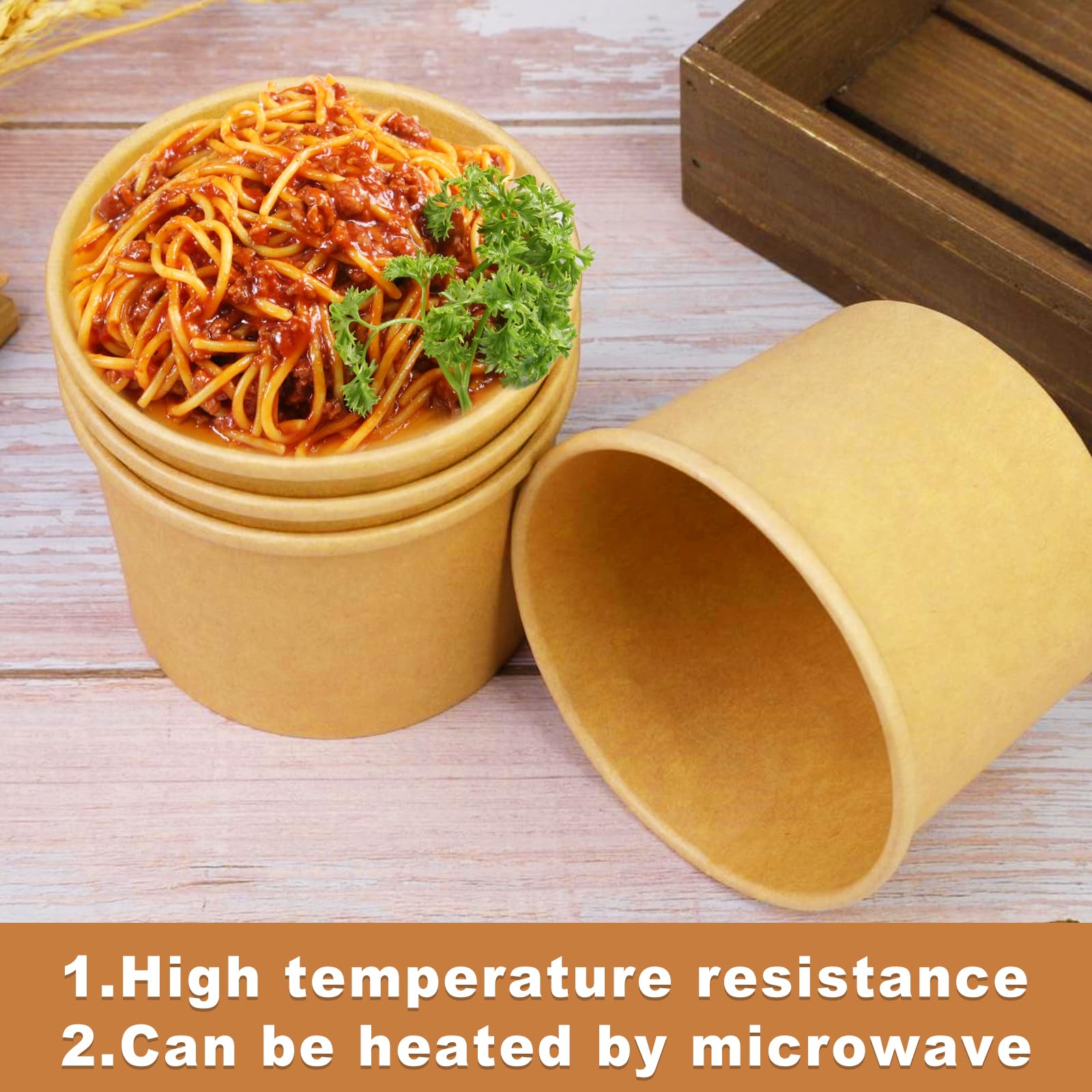 Wuadua 12OZ 75 Pack Paper Soup Containers with Lids  Disposable Kraft Food Cups  Soup Cups Paper Ice Cream Cups  Dessert Cups Yogurt Ice Cream Containers.Great For Restaurants  Take Outs  To-Go Lunch