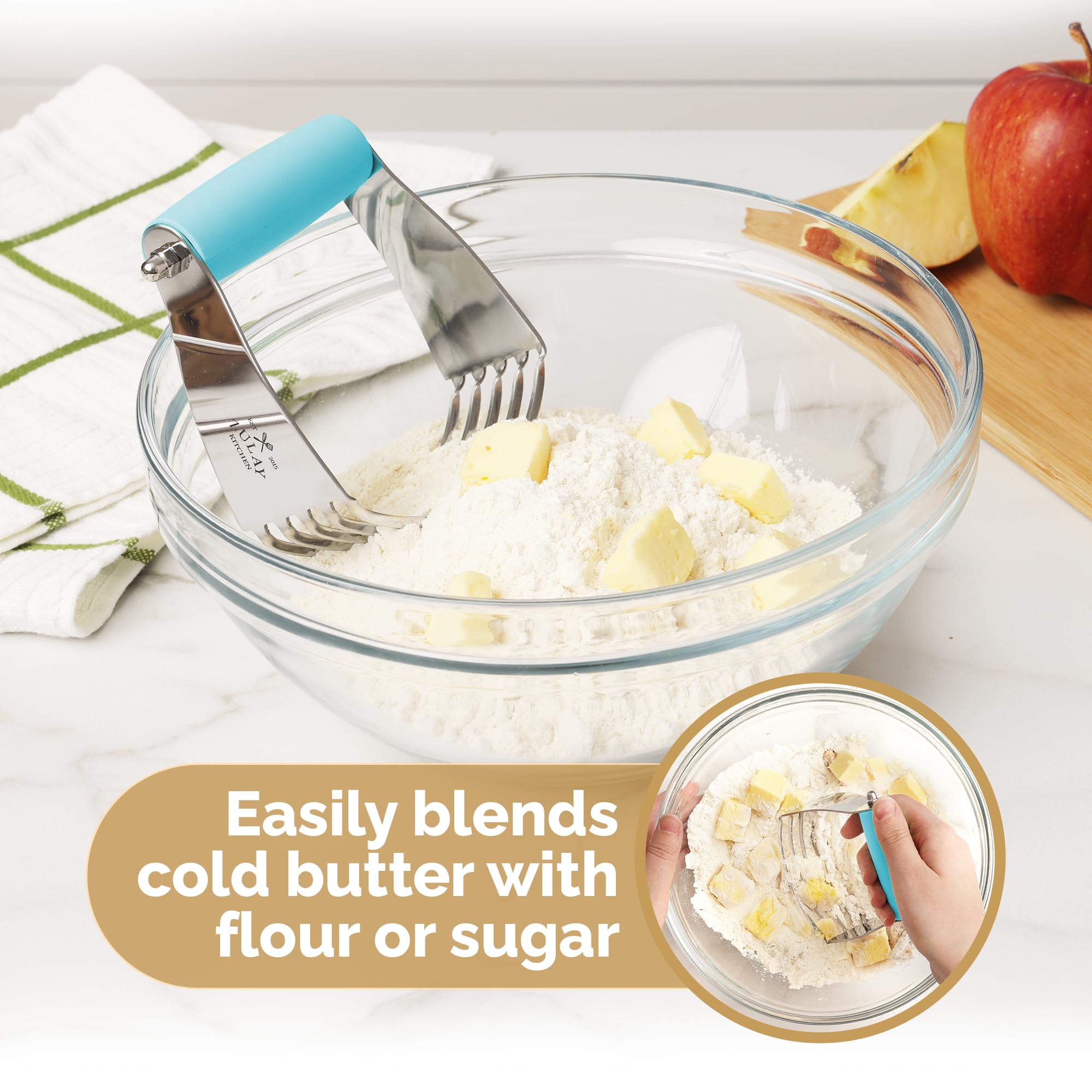 Zulay Kitchen Dough Blender - Heavy Duty Stainless Steel Pastry Cutter, Medium Size, Blue