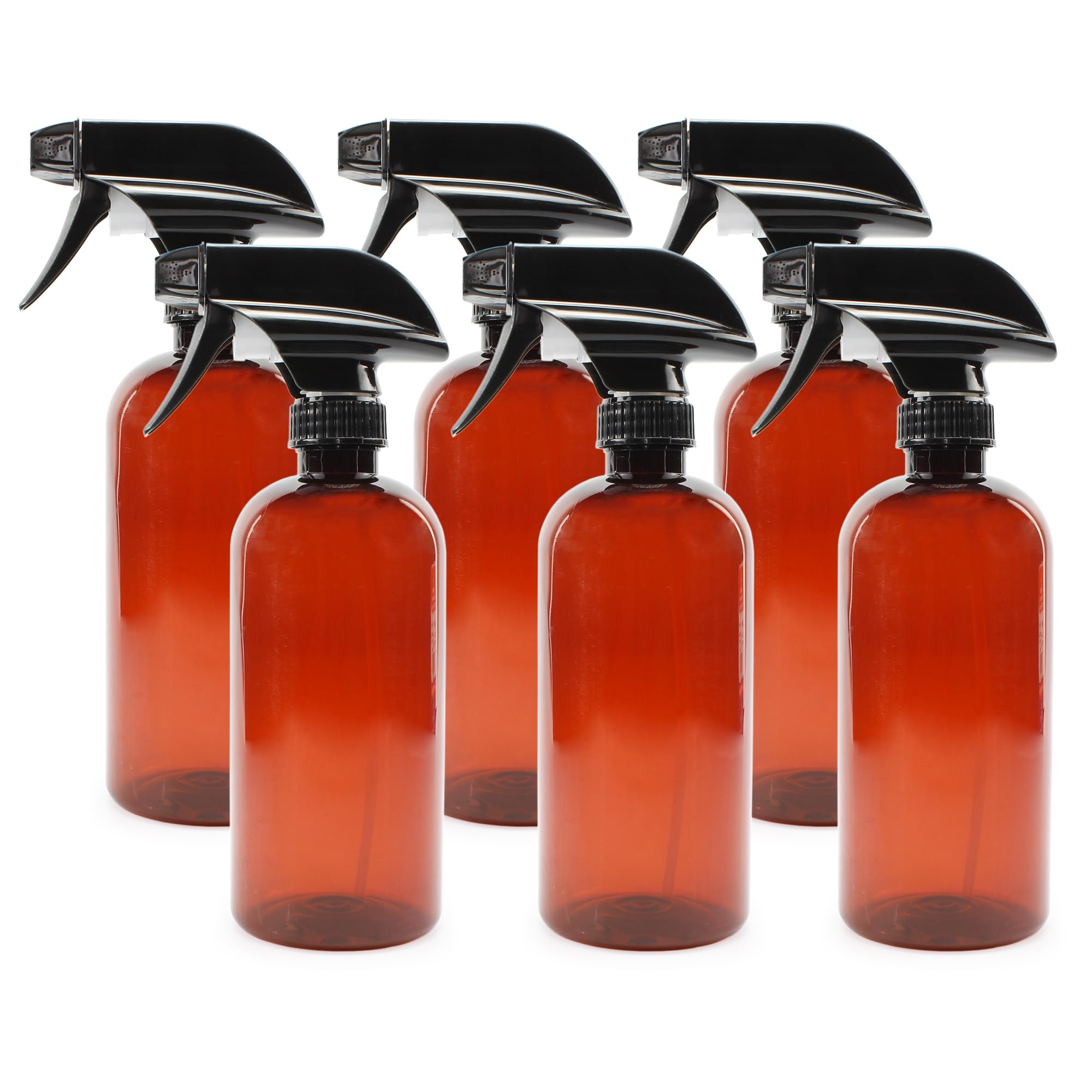 Cornucopia 16Oz Amber Plastic Spray Bottles W/Heavy Duty Mist & Stream Sprayers & Chalkboard Labels (6-Pack); Pet #1 Plastic Bot