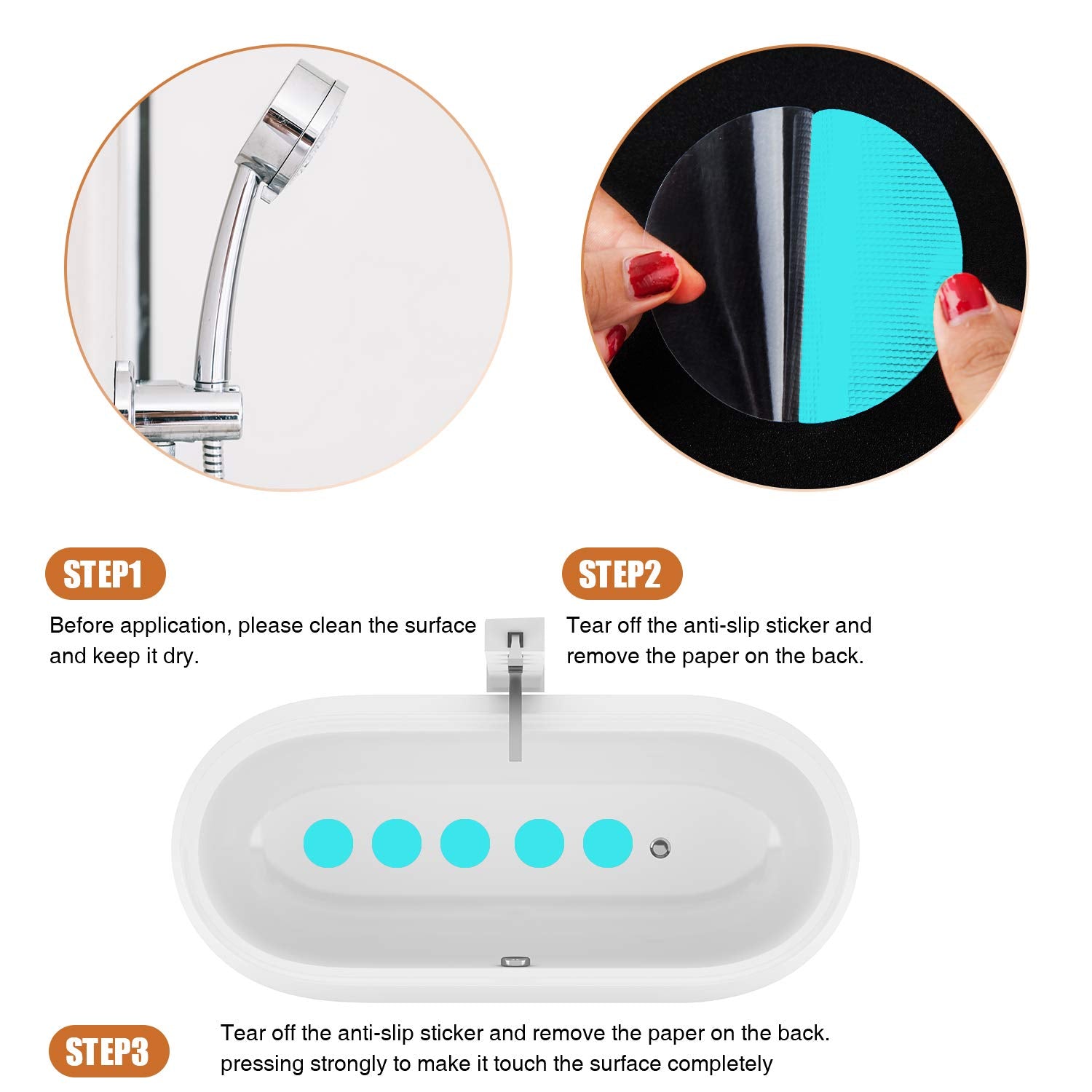 Secopad Non-Slip Bathtub Stickers, 24 Pcs Safety Bathroom Tubs Showers Treads Adhesive Decals Scraper (Blue)