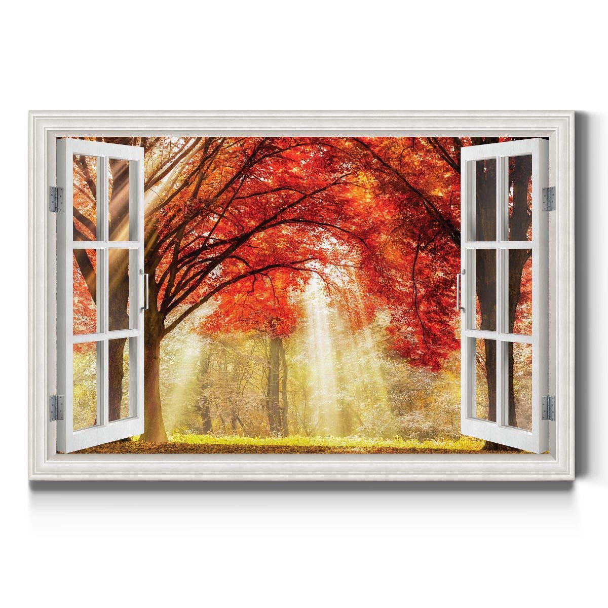 Renditions Gallery Canvas Nature Wall Art Modern Paintings Decorations Glowing Autumn Forest Window View Wall Hanging Glam Artwo
