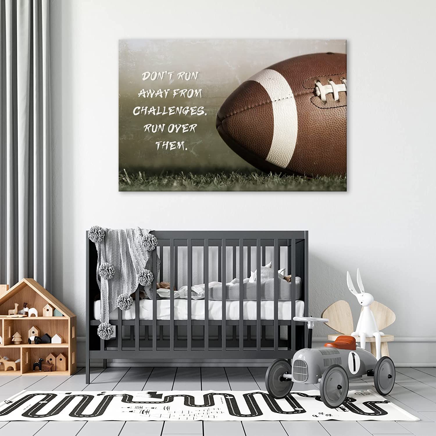 Don'T Run Away From Challenge American Football Canvas Painting Modern Abstract Wall Art Inspirational Quote Posters And Prints