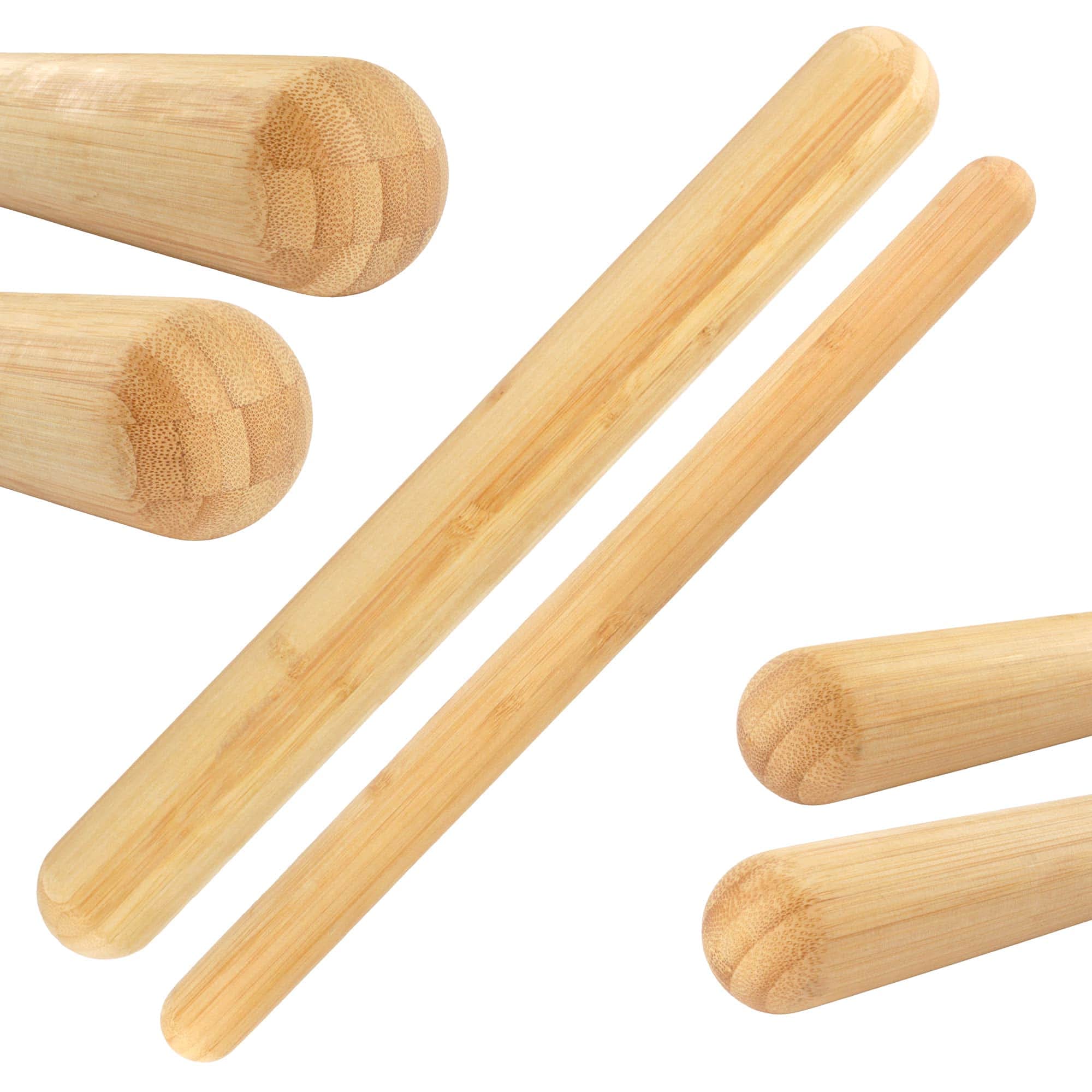 Bamboo French Style Rolling Pin Assortment - 1 Thick/1 Thin W/Rounded Ends - 1 Each