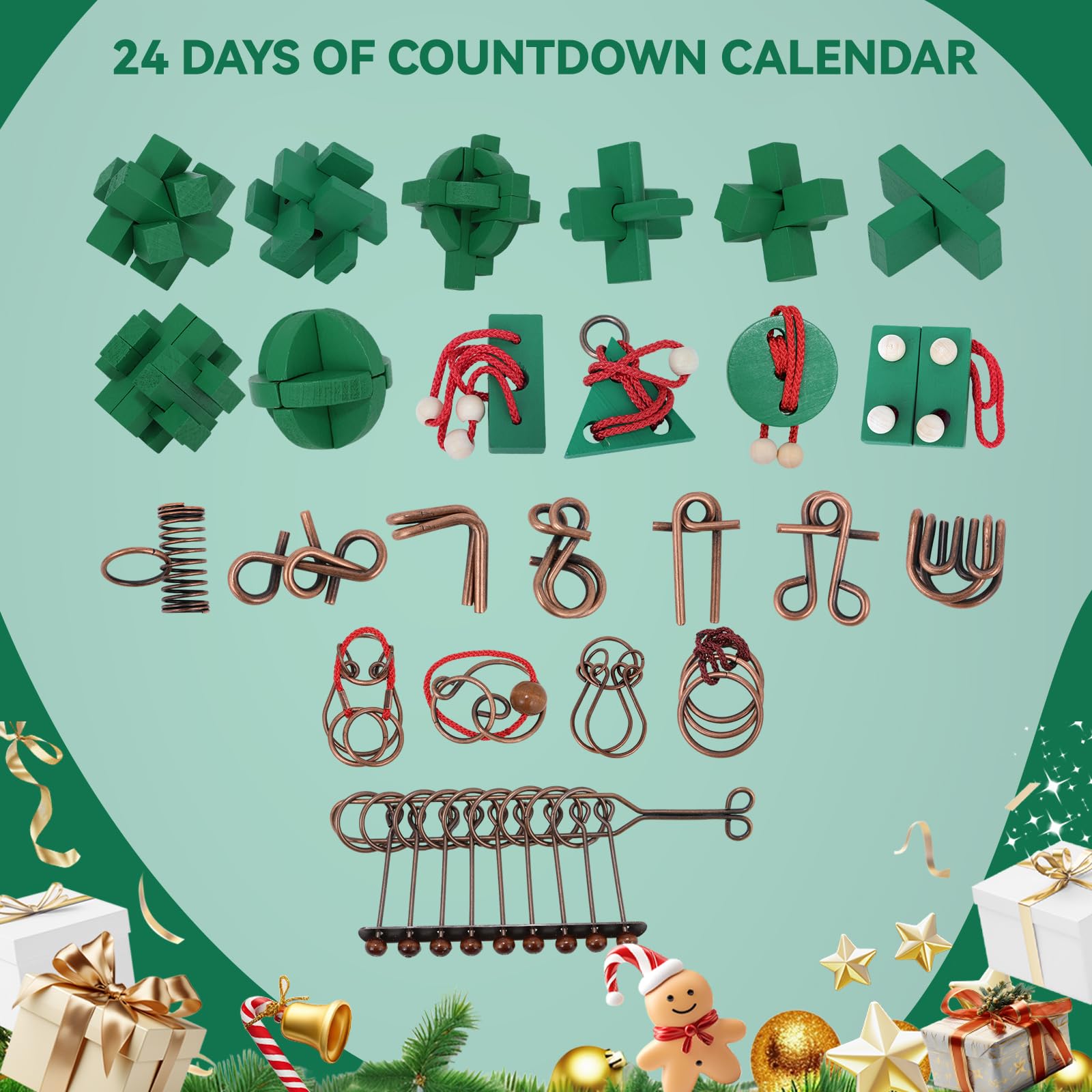Advent Calendar 2025 for Boys Adults & Kids - Brain Teaser Christmas Countdown Calendar Gift Box with 24 Brain Teaser Puzzles, 2