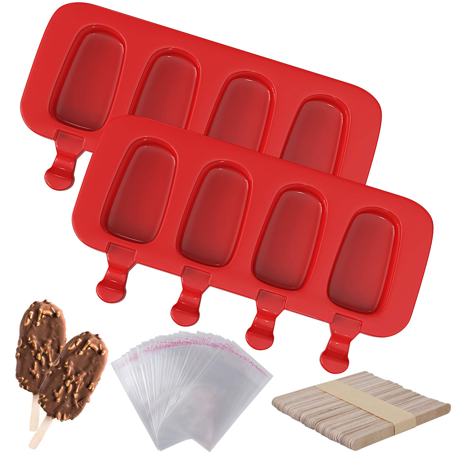 Ozera 2 Pack Popsicles Molds, Homemade Cake Pop Molds Cakesicle Molds Silicone Popcical Molds, 4 Cavities Ice Pop Cream Molds Ma