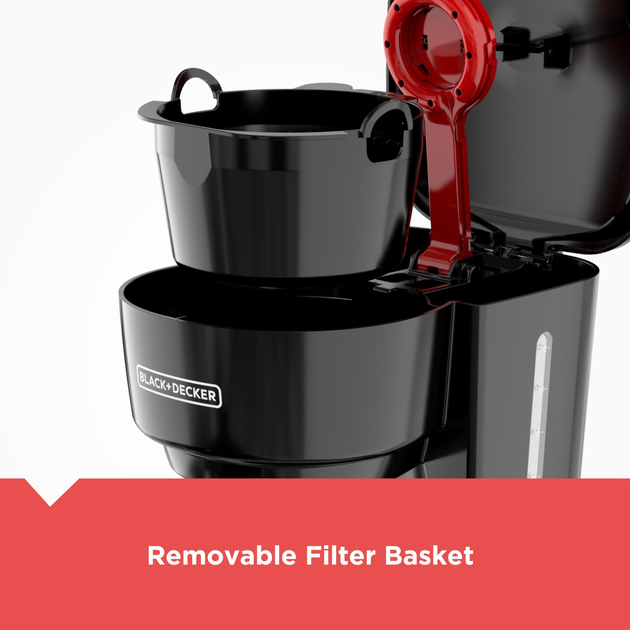 Black+Decker 12-Cup Coffee Maker With Easy On/Off Switch, Easy Pour, Non-Drip Carafe With Removable Filter Basket, Black
