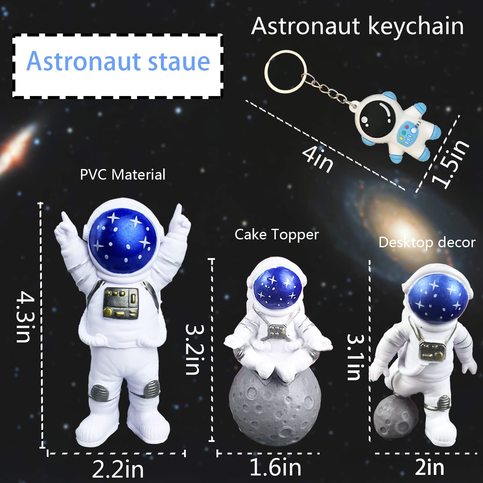 4 Pcs Astronaut Figurine, Blue Astronaut Figure Toy Desktop Ornaments Resin Outer Space Birthday Cupcake Spaceman For Kids Party
