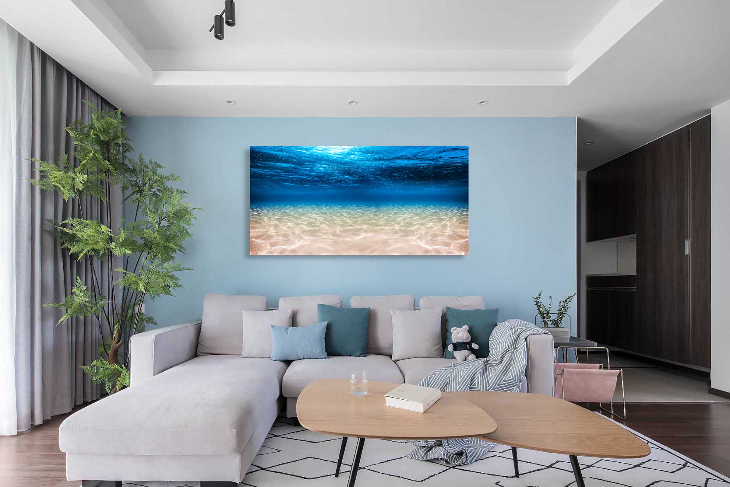 S00775 Print Artwork Blue Ocean Sea Wall Art Canvas Prints Picture Seaview Bottom View Beneath Surface Pictures Painting On Canvas Modern Seascape Home Office Decor XXLarge 30x60 inch
