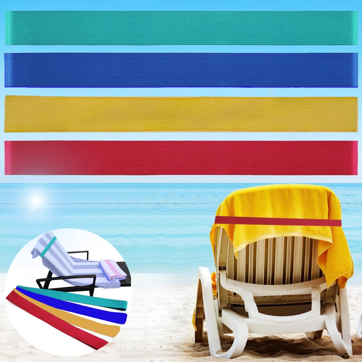 Beach Towel Bands (4 Pack), Beach Chair, Pool Chairs & Cruise Ship Essentials, The Better Towel Chair Clips Towel Holder Beach T