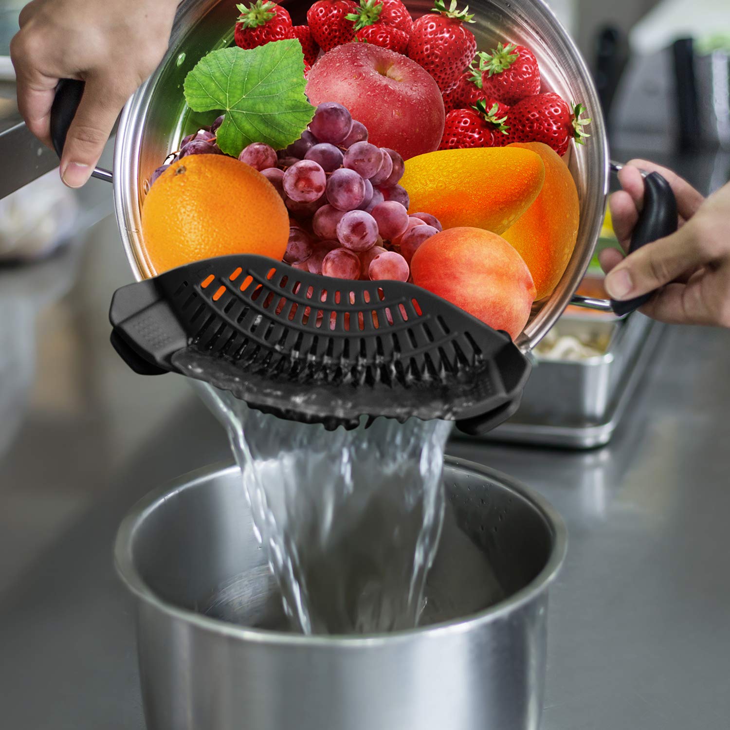 Auoon Clip On Strainer Silicone For All Pots And Pans, Pasta Strainer Clip On Food Strainer For Meat Vegetables Fruit Silicone K