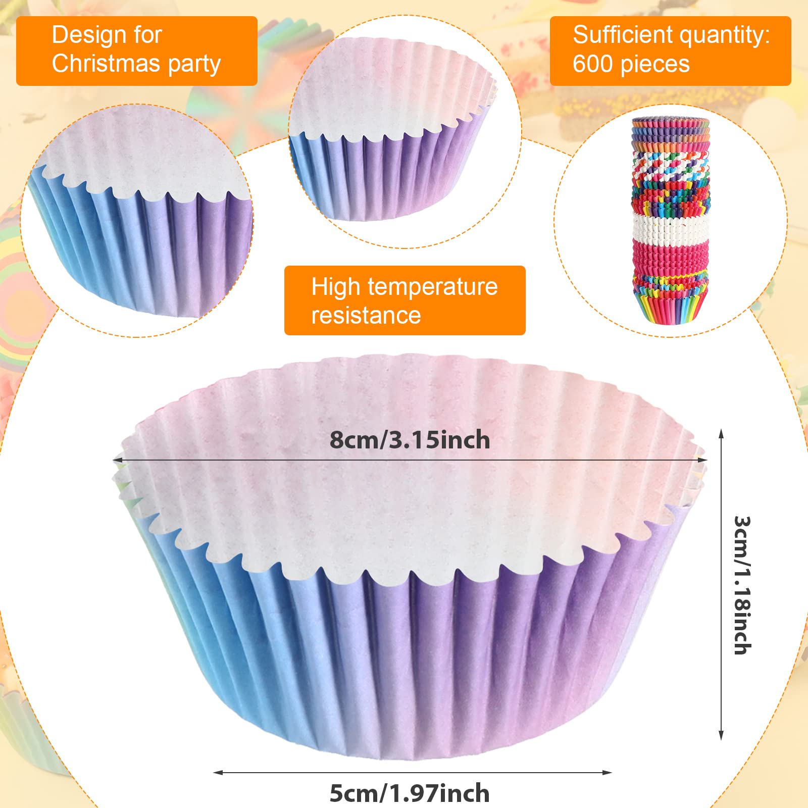 600 Pieces Rainbow Cupcake Liners Rainbow Cupcake Wrappers Baking Cups Cupcake Liners, Colorful Cake Paper Cup Rainbow Baking Cu