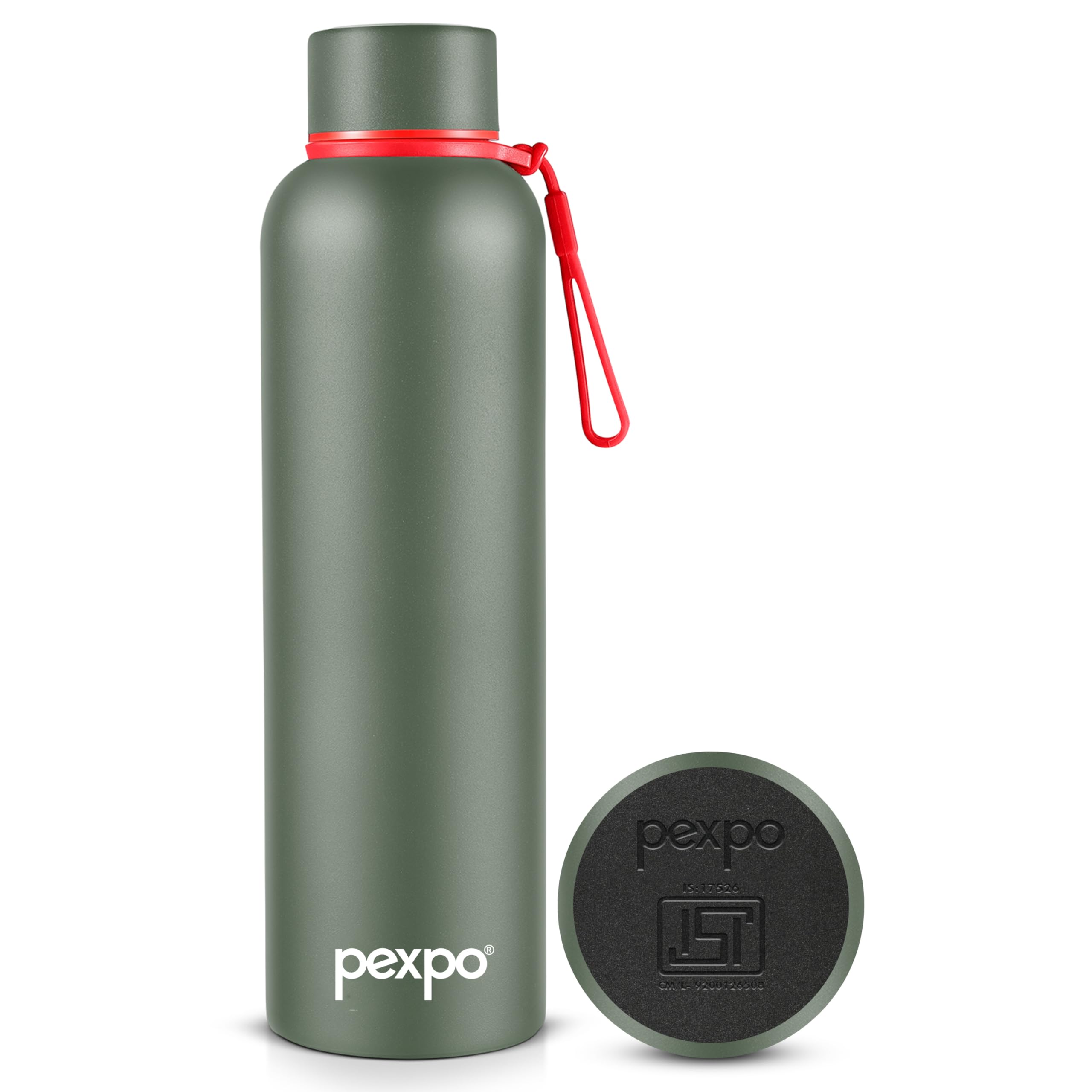 Pexpo Bravo 1000 Hot & Cold ISI Certified Flask Military Green Stainless Steel Water Bottle | Office| Gym| Travelling| Home| S