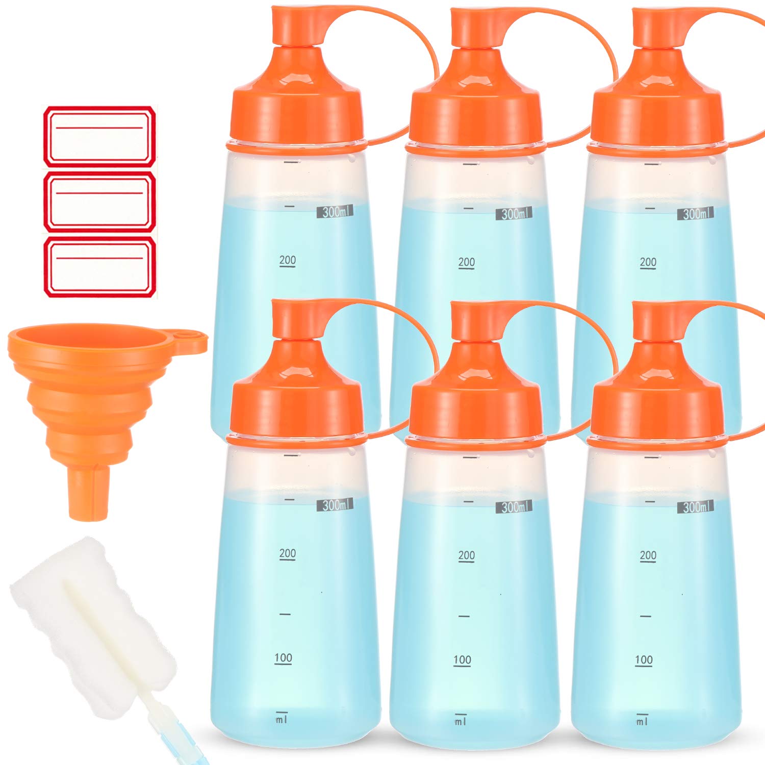 Ondiomn Condiment Squeeze Bottle Wide Mouth, 6 Pack 300Ml Empty Reusable Squeeze Bottles For Honey,Batter,Catsup,Onion,Resin,Bak
