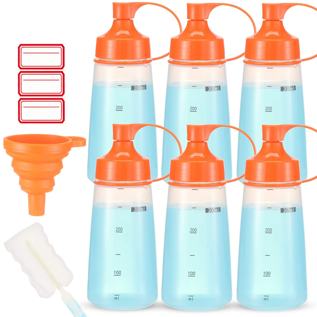 Ondiomn Condiment Squeeze Bottle Wide Mouth, 6 Pack 300Ml Empty Reusable Squeeze Bottles For Honey,Batter,Catsup,Onion,Resin,Bak