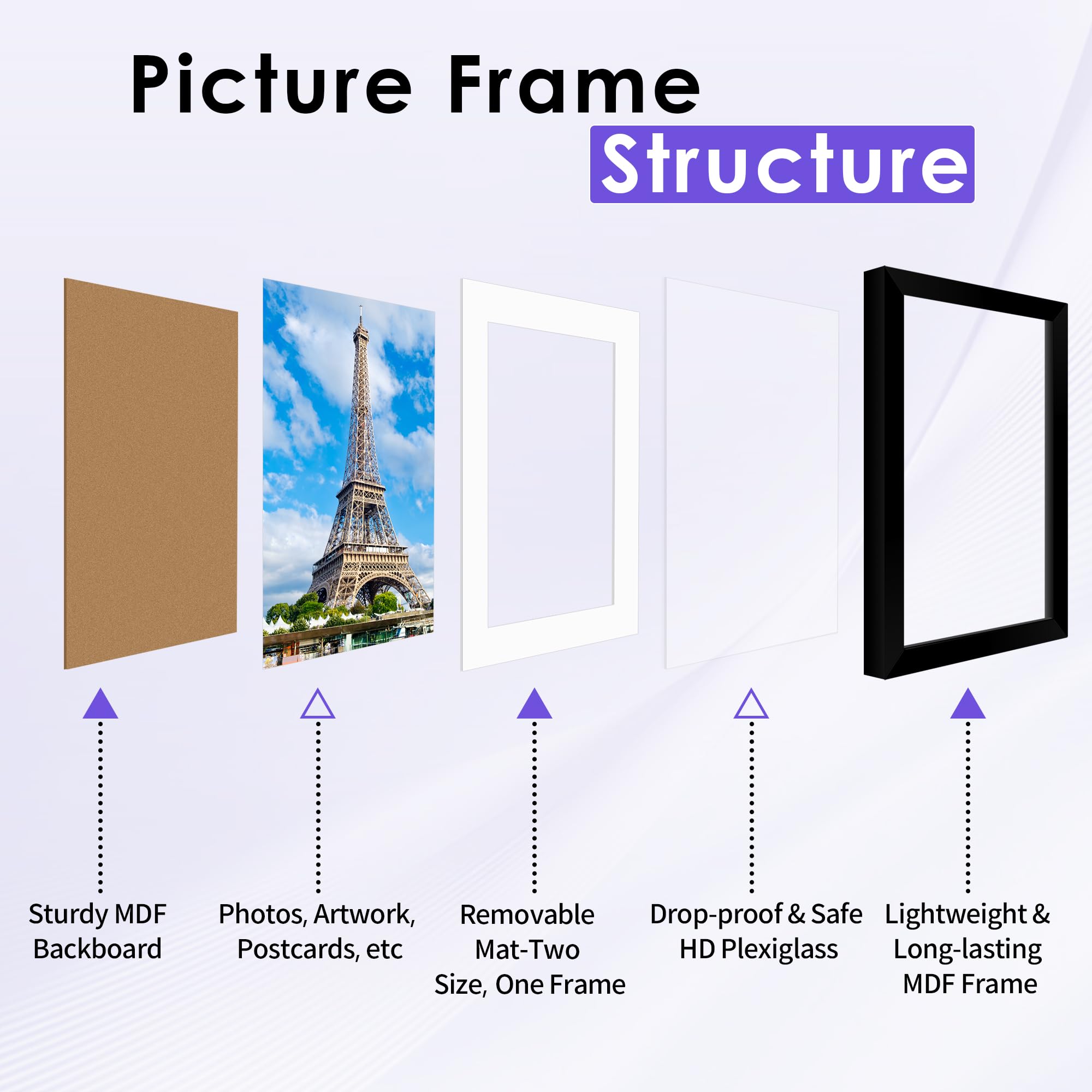 NEXCOVER 11x17 Picture Frame Matted to 9x15, Black 4PK Picture Frames 17x11 for Horizontal and Vertical Wall Hanging, Lightweigh