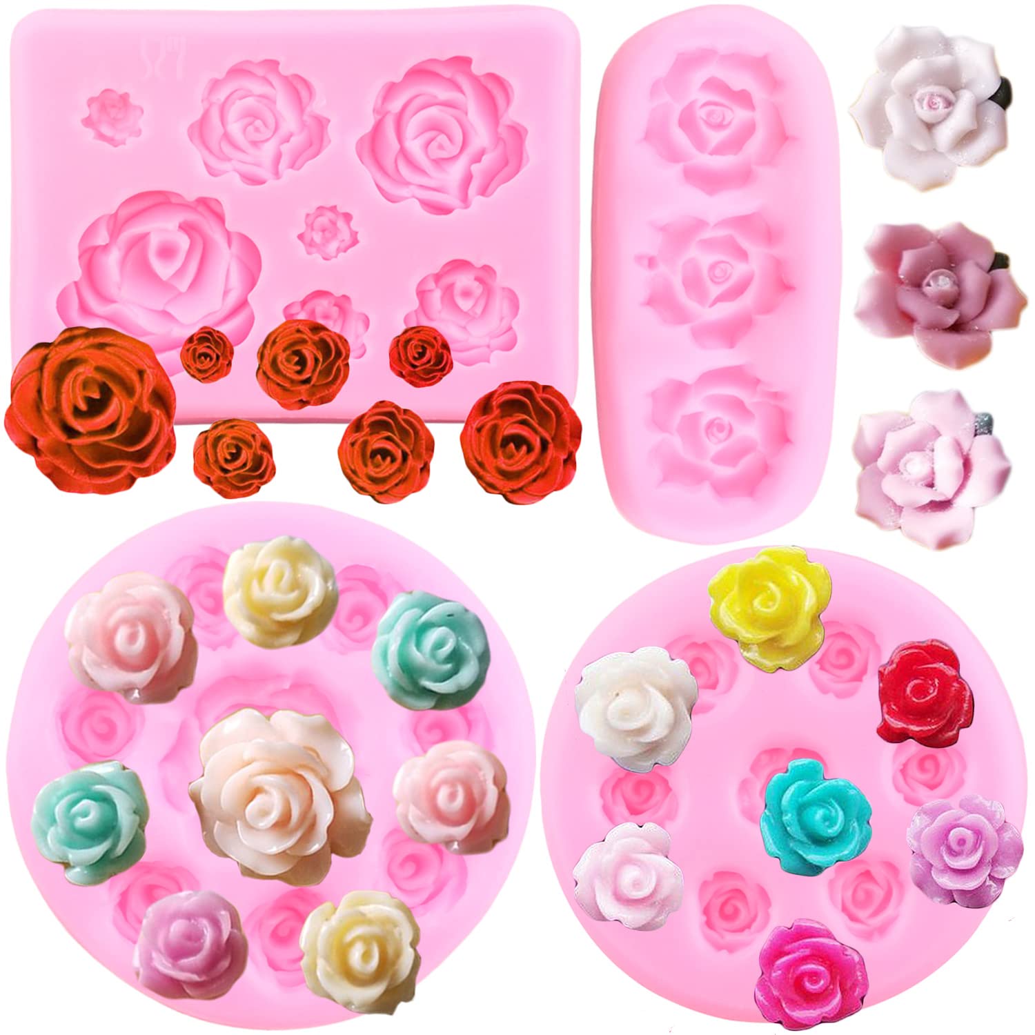 Mujiang Rose Flower Fondant Mold Flower Candy Silicone Molds For Cake Decorating Cupcake Topper Chocolate Polymer Clay Gum Paste