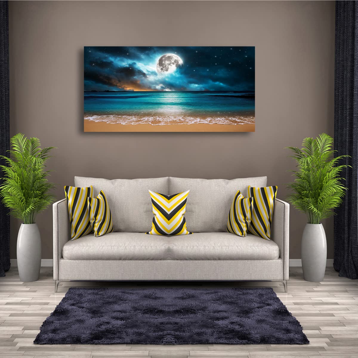 Beach Wall Art Canvas Prints Moon Ocean Landscape Picture Home Decor Natural Seascape Paintings For Living Room Bathroom Bedroom