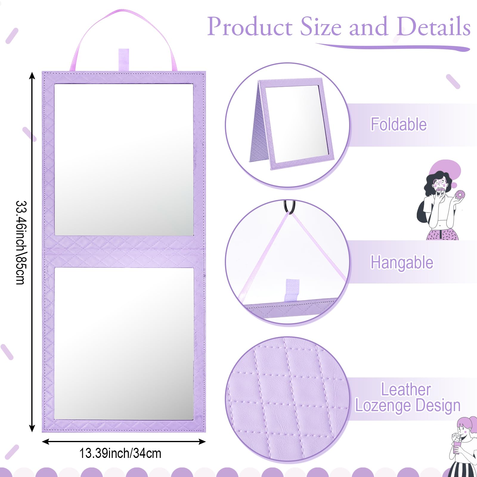 Foldable Backstage Mirror With Handle 33.5X 13.4 Inch Leather Folding Hanging Mirror Rectangular For Travel Dance Bag Home Fitne