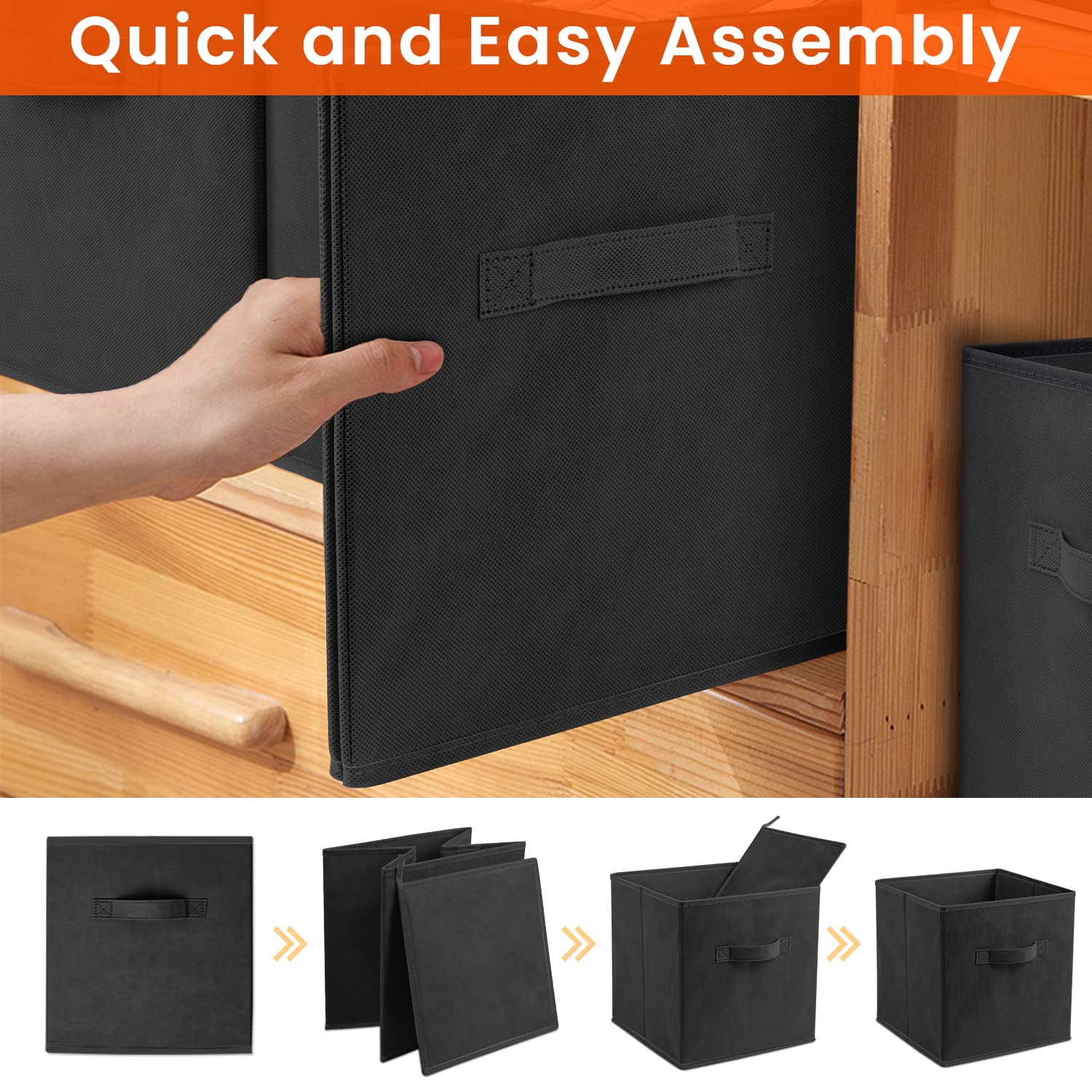 Storage Cubes  13x13 Large Cube Storage Bins (Set of 8)  Fabric Collapsible Clothes Storage Bins with Dual Handles  Foldable Cube Baskets for Shelf  Closet Organizers and Storage Box (Black)