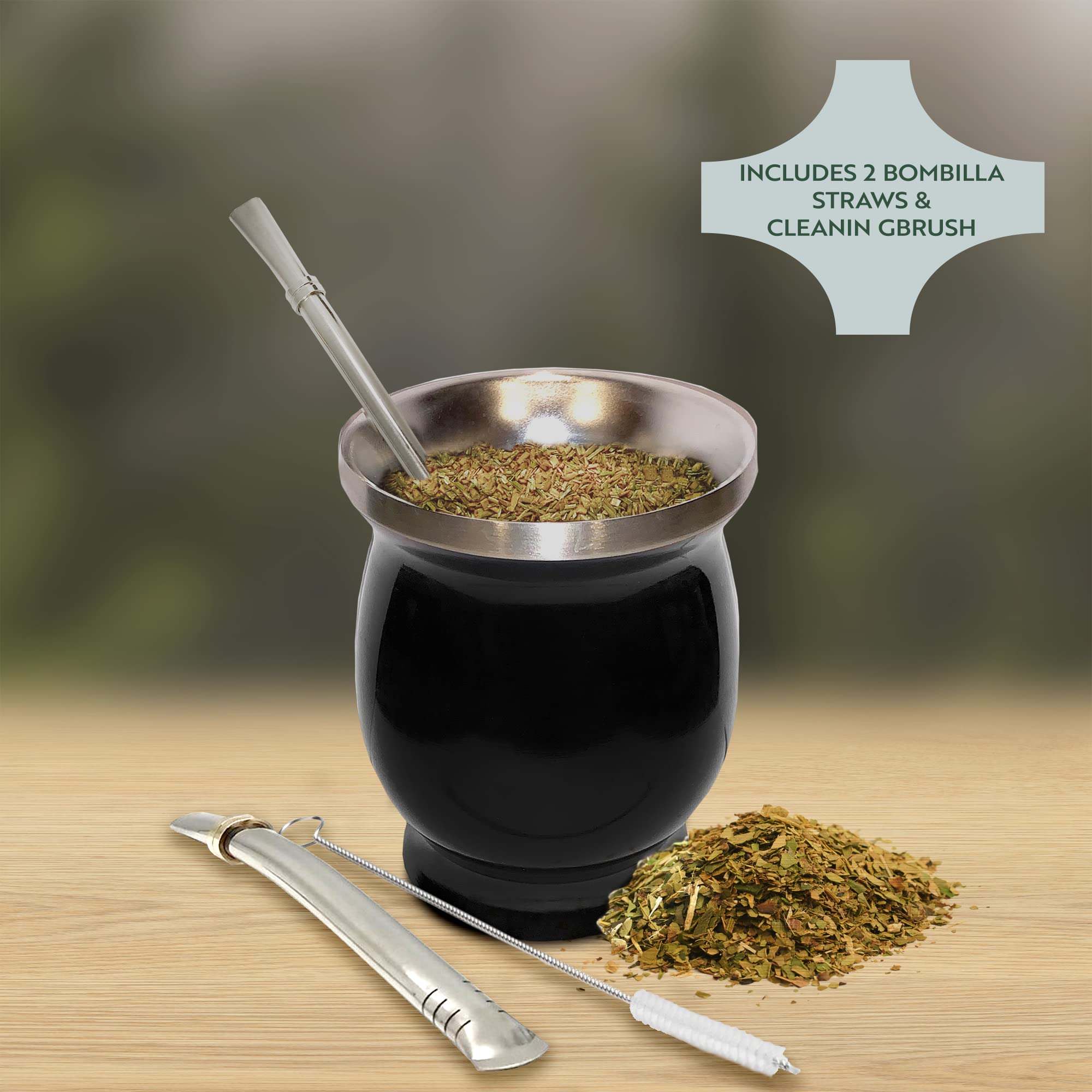 Norte Upgraded Yerba Mate Natural Gourd/Tea Cup Set (Original Traditional Mate Cup - 8 Ounces) | Includes 2 Bombillas (Yerba Mat