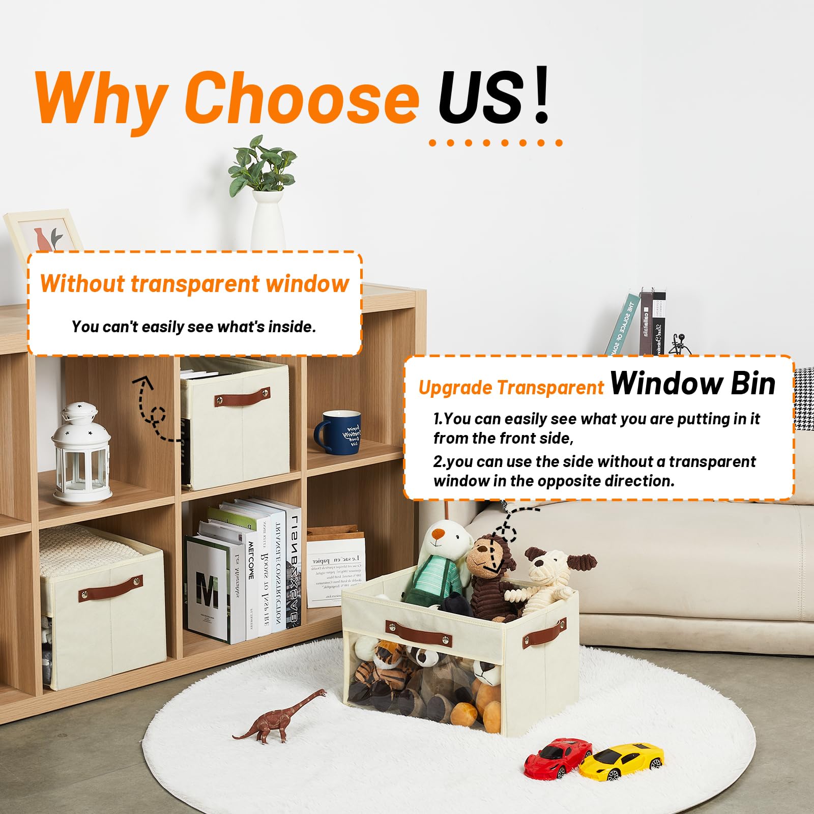 Hnzige Fabric Large Closet Storage Bins For Organizing With Clear Window, Collapsible Rectangle Storage Baskets For Shelves, Dec