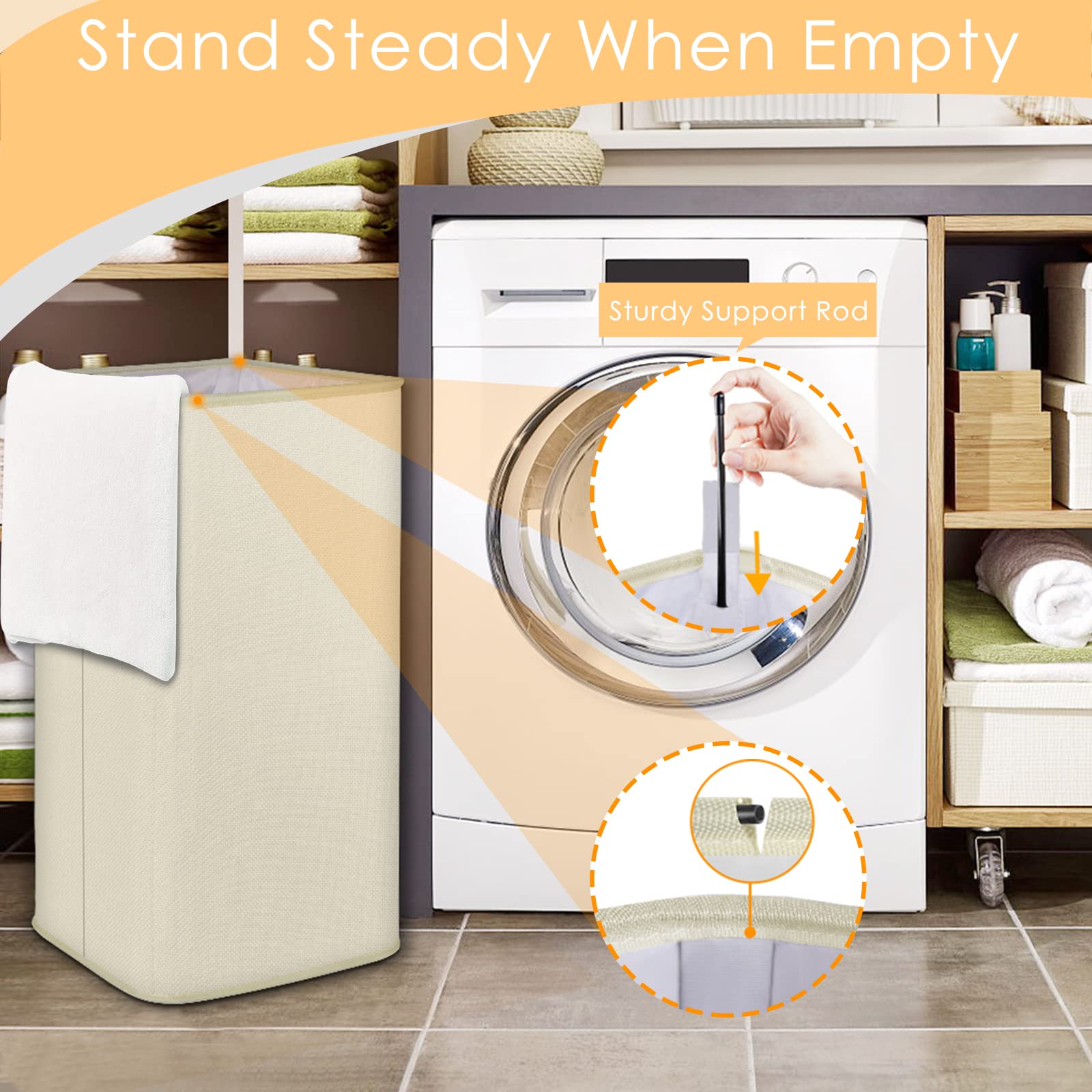 Snigjat Large Laundry Hamper, Tall Laundry Hamper With Sturdy Handles, Hampers For Laundry, Rectangular Dirty Clothes Hamper For