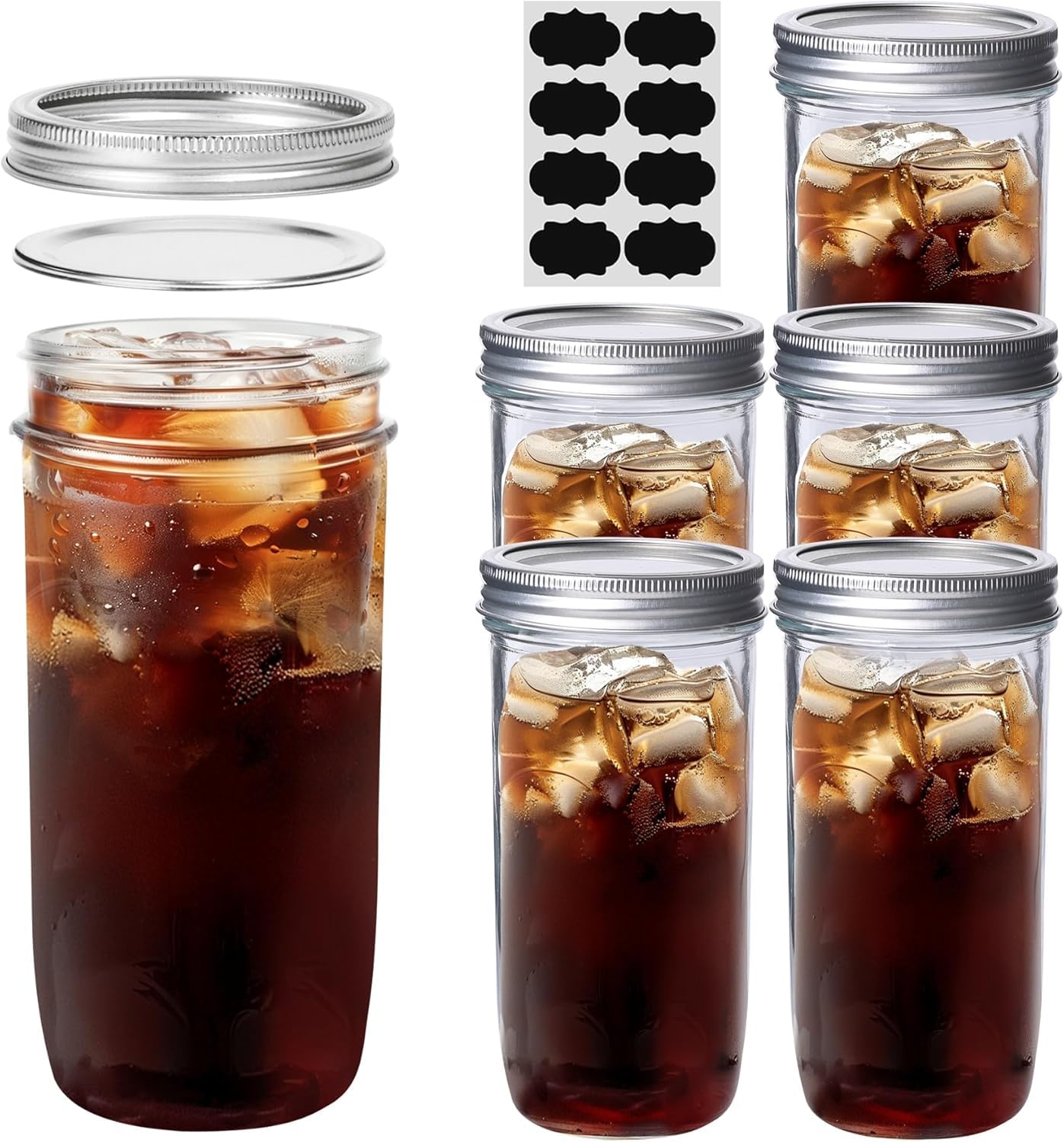 ComSaf Large Wide Mouth Mason Jars with lids, Glass Canning Jars Set, 24 oz