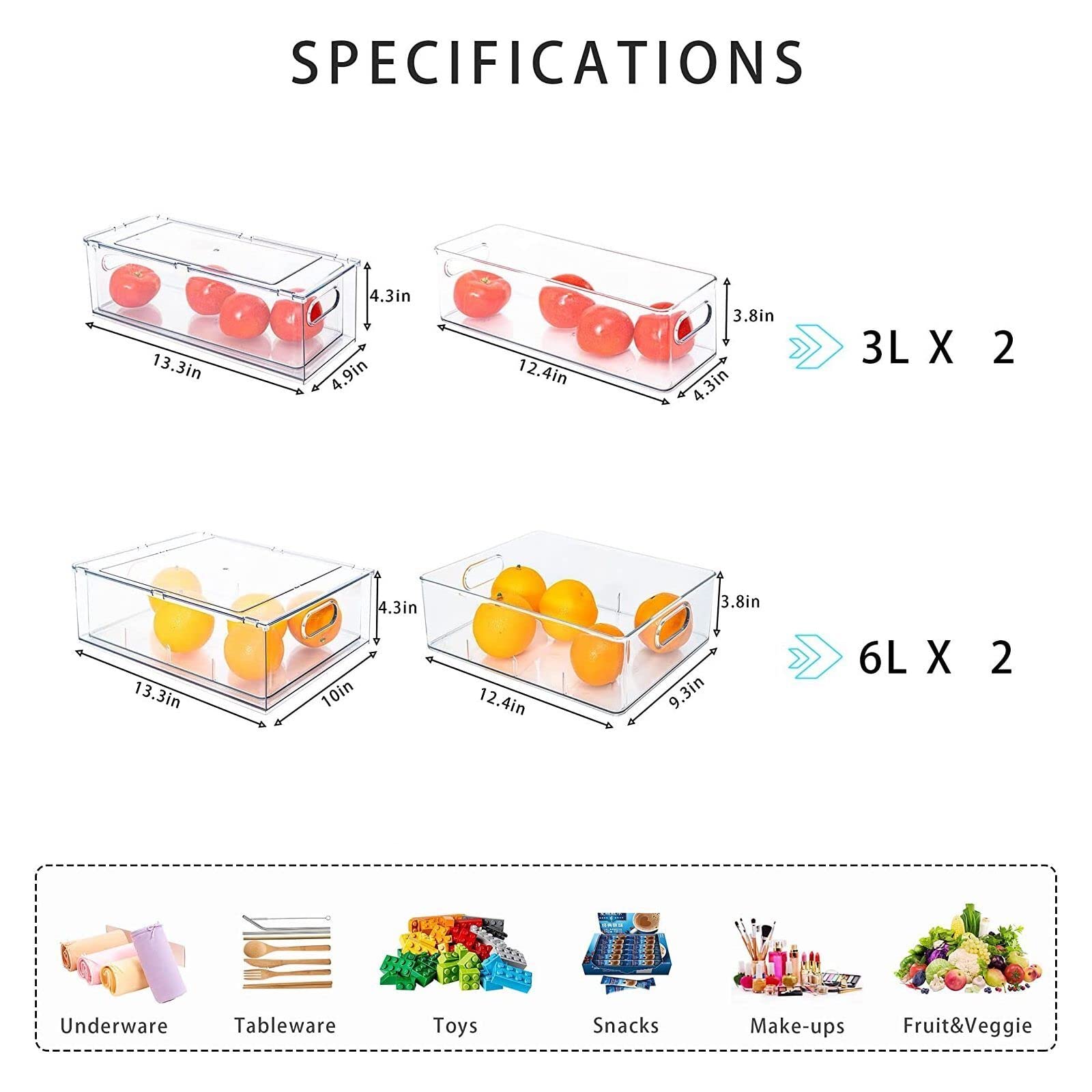 MineSign 4 pack Stackable Refrigerator Organizer Bins Pull-Out Drawers for Fruit and Veggies Storage Organizer for Fridge Clear Drawer Containers with Handle Divided Organization for Produce Saver