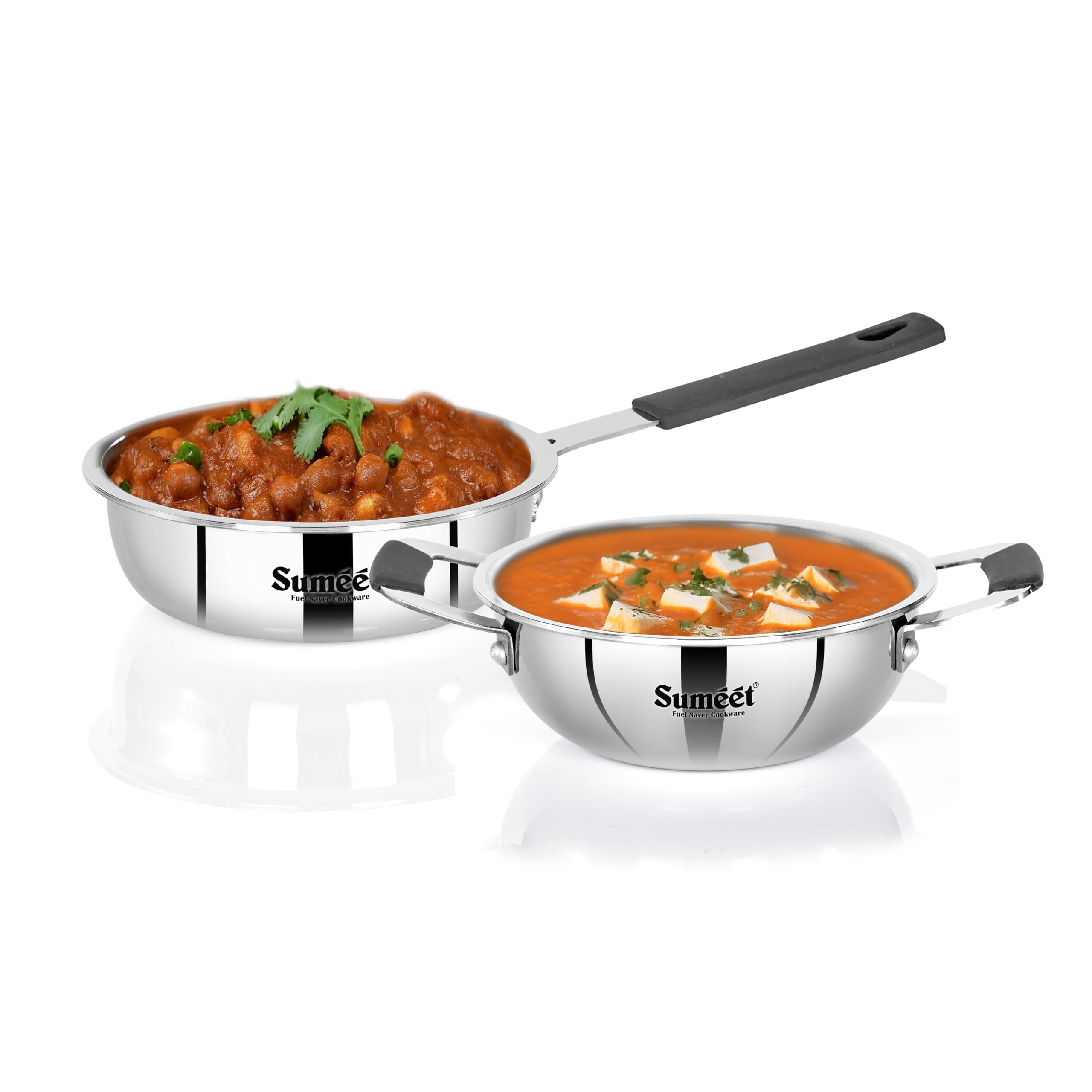 Sumeet Cook Smart Isi Certified TriPly (Steel  Aluminium  Steel) Set Of 2 Pcs Mini Kadai 370Ml  Fryingtadka Pan 400Ml With S
