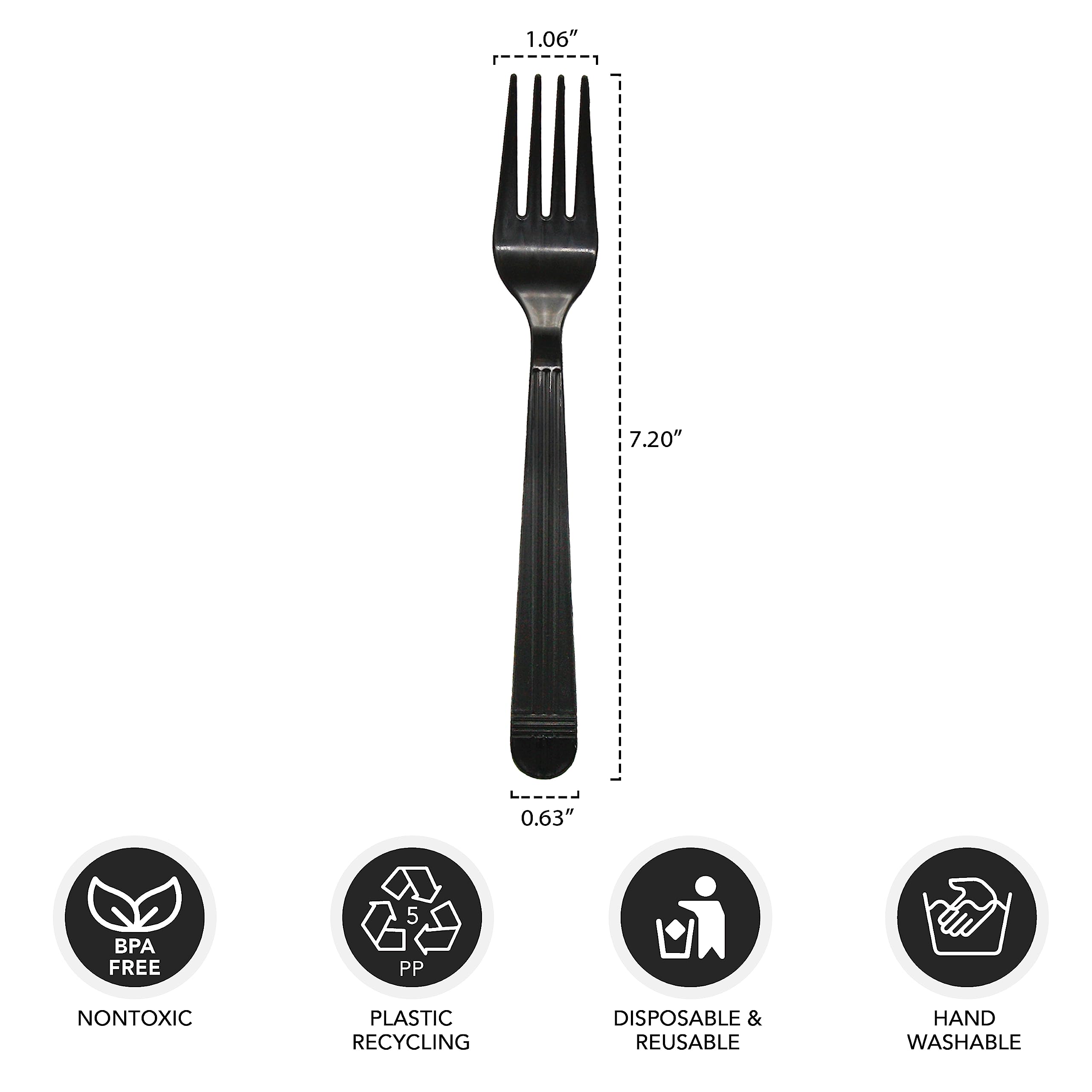 Party Essentials Individually Wrapped Black Plastic Utensil Sets/Heavy Duty Flatware Packs, Fork, 100 Sets