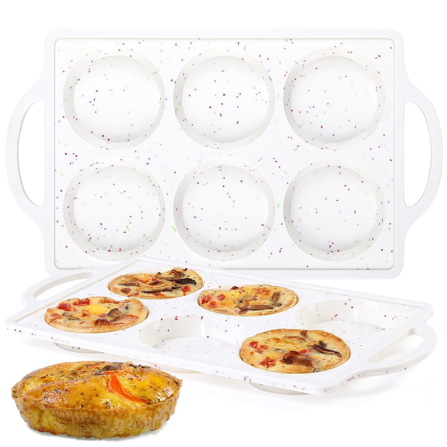 CAKETIME Muffin Top Pan Non Stick, Silicone Egg Molds for Breakfast Sandwiches 3 Inch Round Egg Baking Pan for Oven English Muff