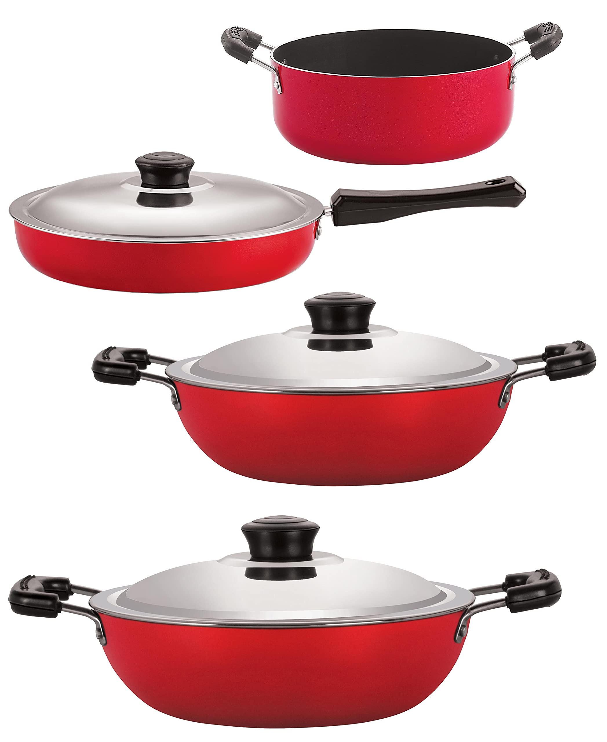 Nirlon Non Stick Cooking Pan And Pot Utensils Gift Kitchen Set Of 4 Pieces (Fp10_Dkd(M)_Dkd(B)_Cs24)