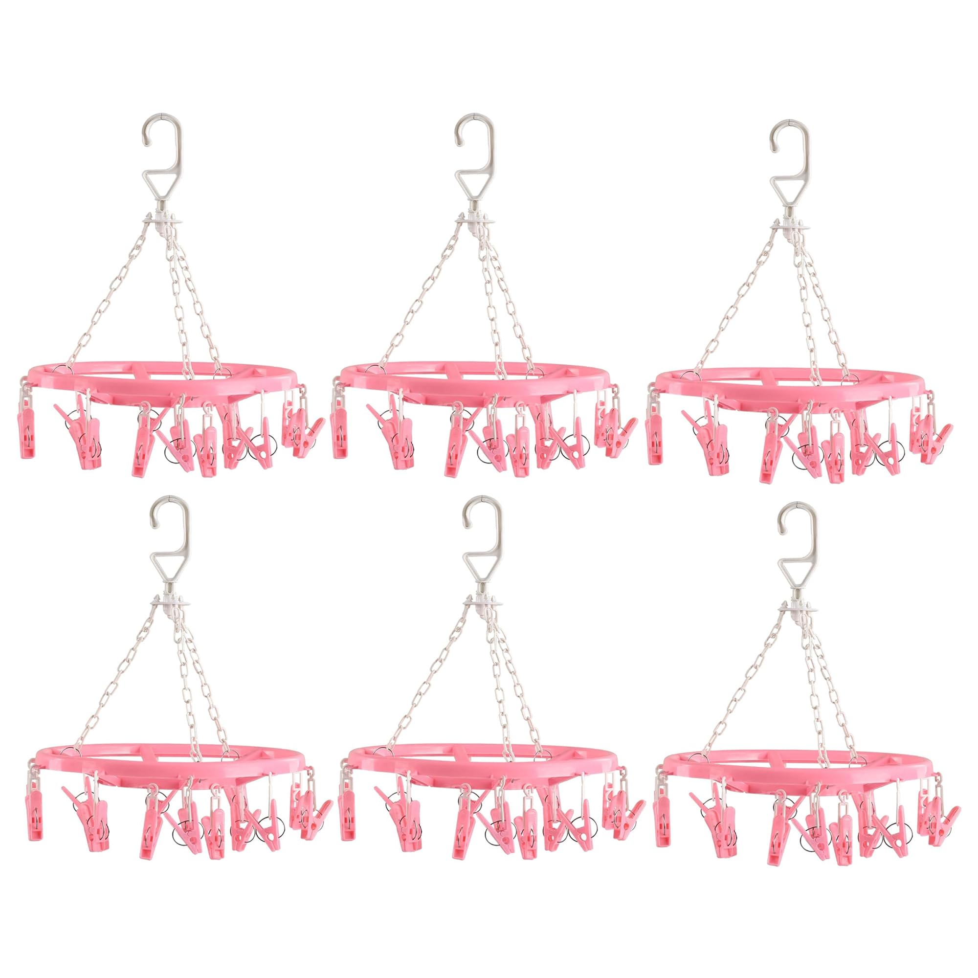 Kuber Industries (Pack Of 6) Cloth Drying Hanger | 16 Clips Baby Drying Pegs | 360 Degree Rotatable Hanger | Clip Stand For Clot