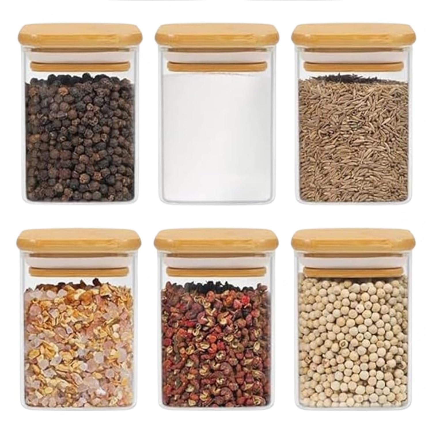 Encheng Glass Storage Square Containers With Lids Glass Jars With Lids,230 Ml Clear Food Canister, Pantry Jar Set Of 6(6, Square
