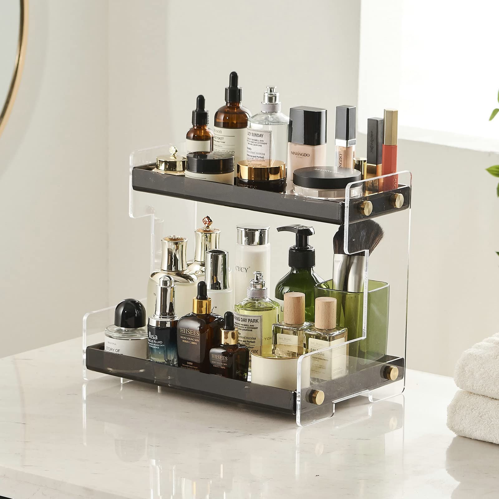 FFK Bathroom Organizer Countertop,2 Tier Bathroom Counter Organizer Kitchen Spice Rack Cosmetic Organizer,Countertop Storage She