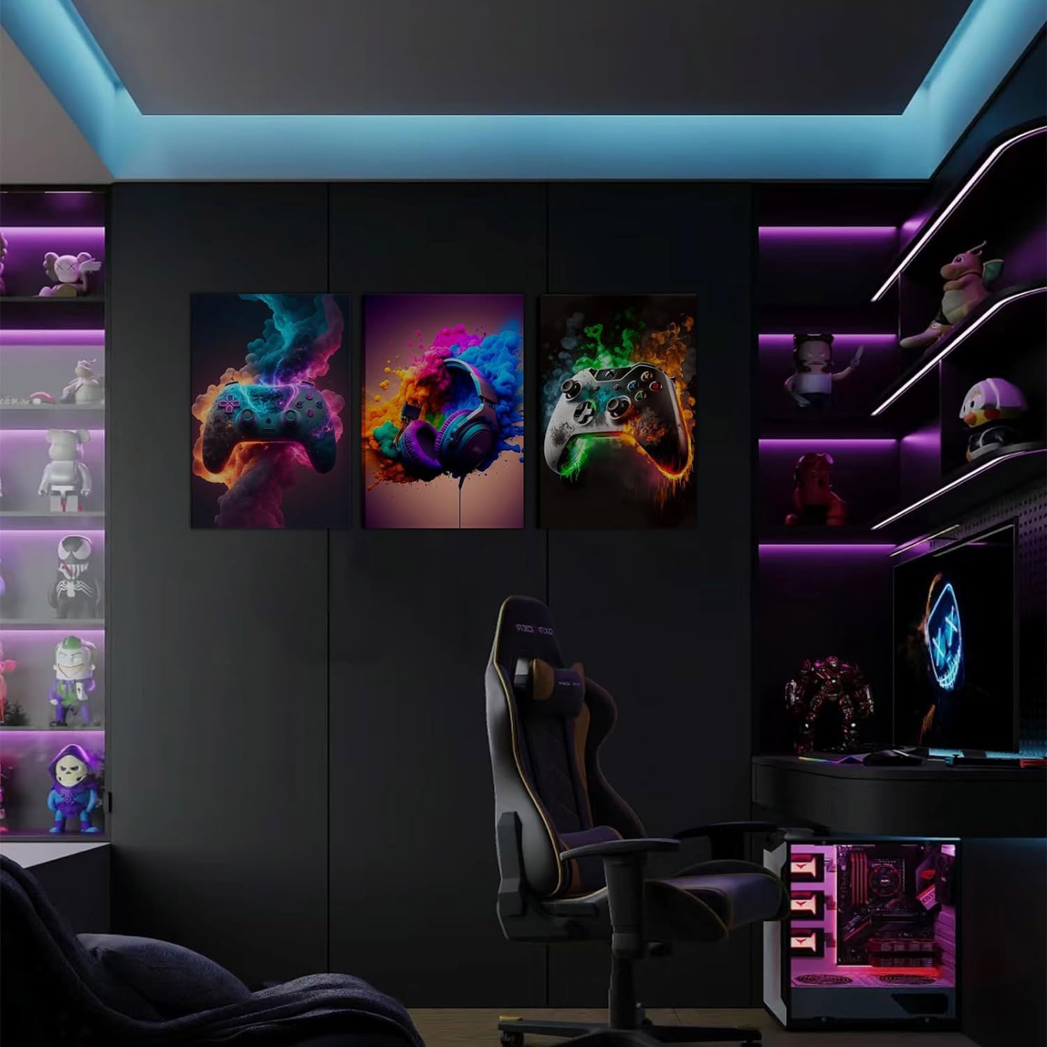 Bgfce Gaming Room Decor Wall Art, Video Gaming Theme Decor Gaming Room Wall Art, Gaming Canvas Posters For Teen Boys Room Framed