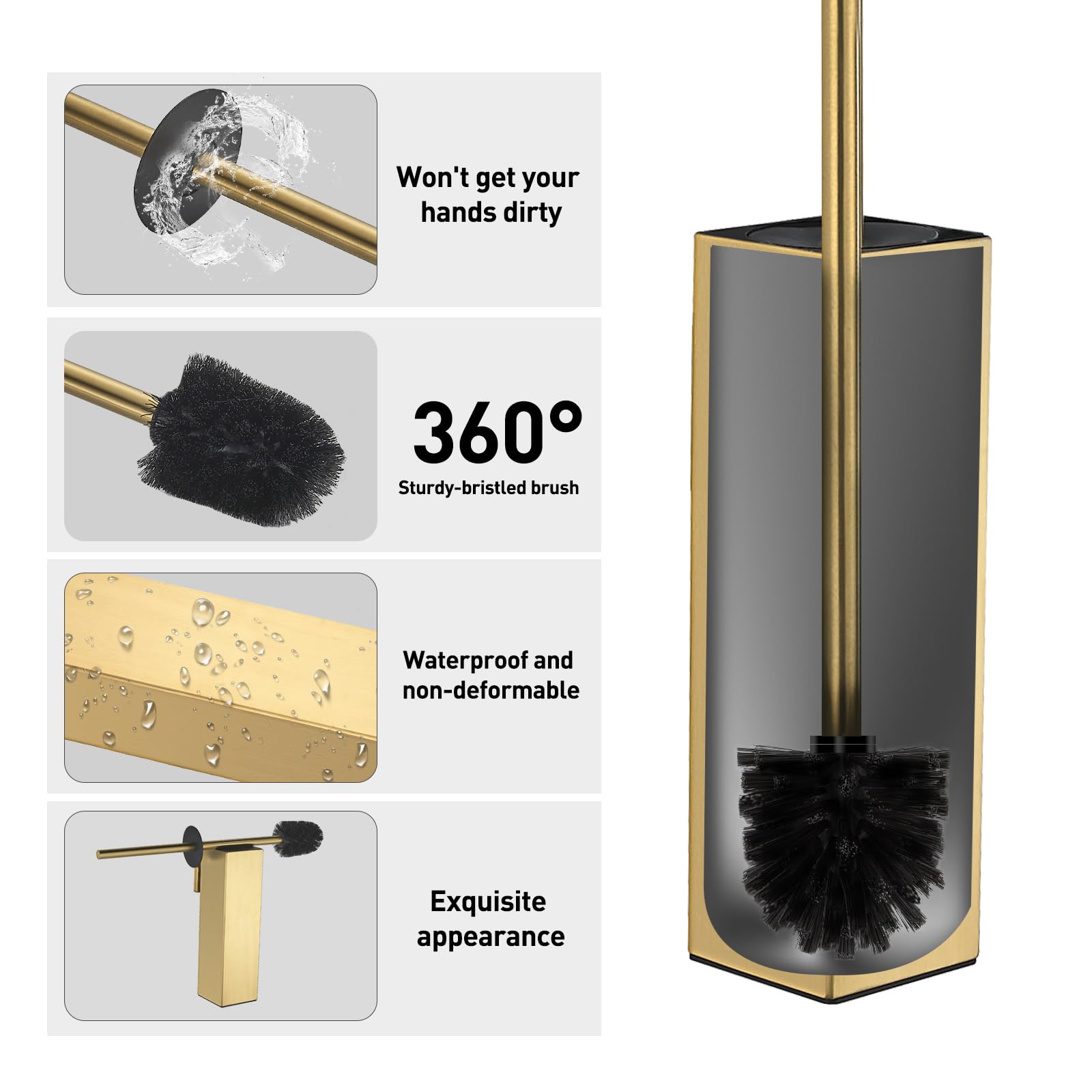 Tinyrow Toilet Brush Holder Wall Mounted Toilet Brushes For Bathroom With Holder Toilet Bowl Brush Square Brushed Gold