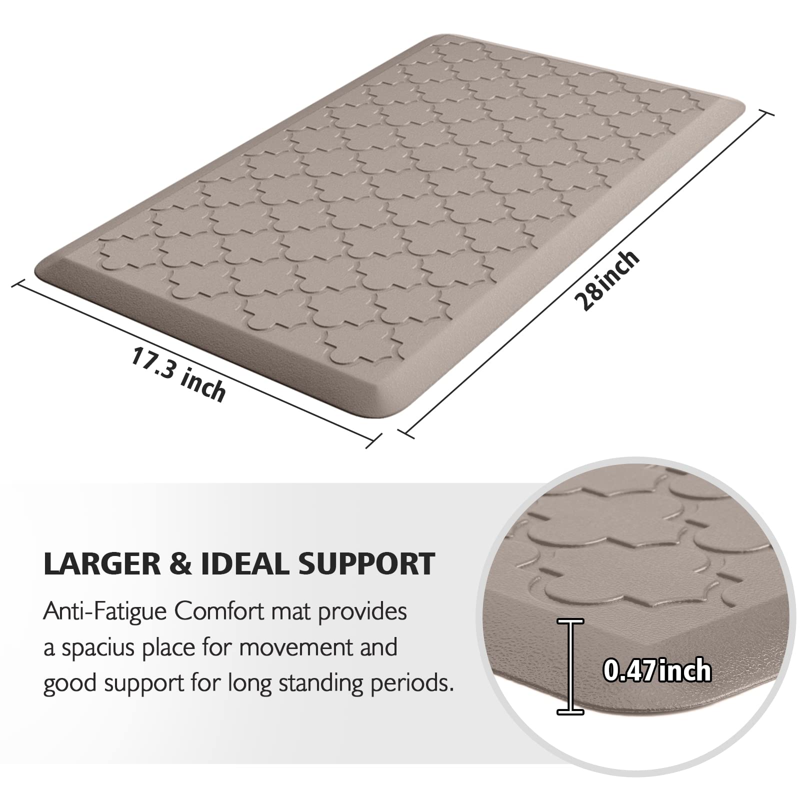 WISELIFE Kitchen Mat - Cushioned Anti-Fatigue Foam, Non-Slip, Waterproof, 17.3"x28", Khaki