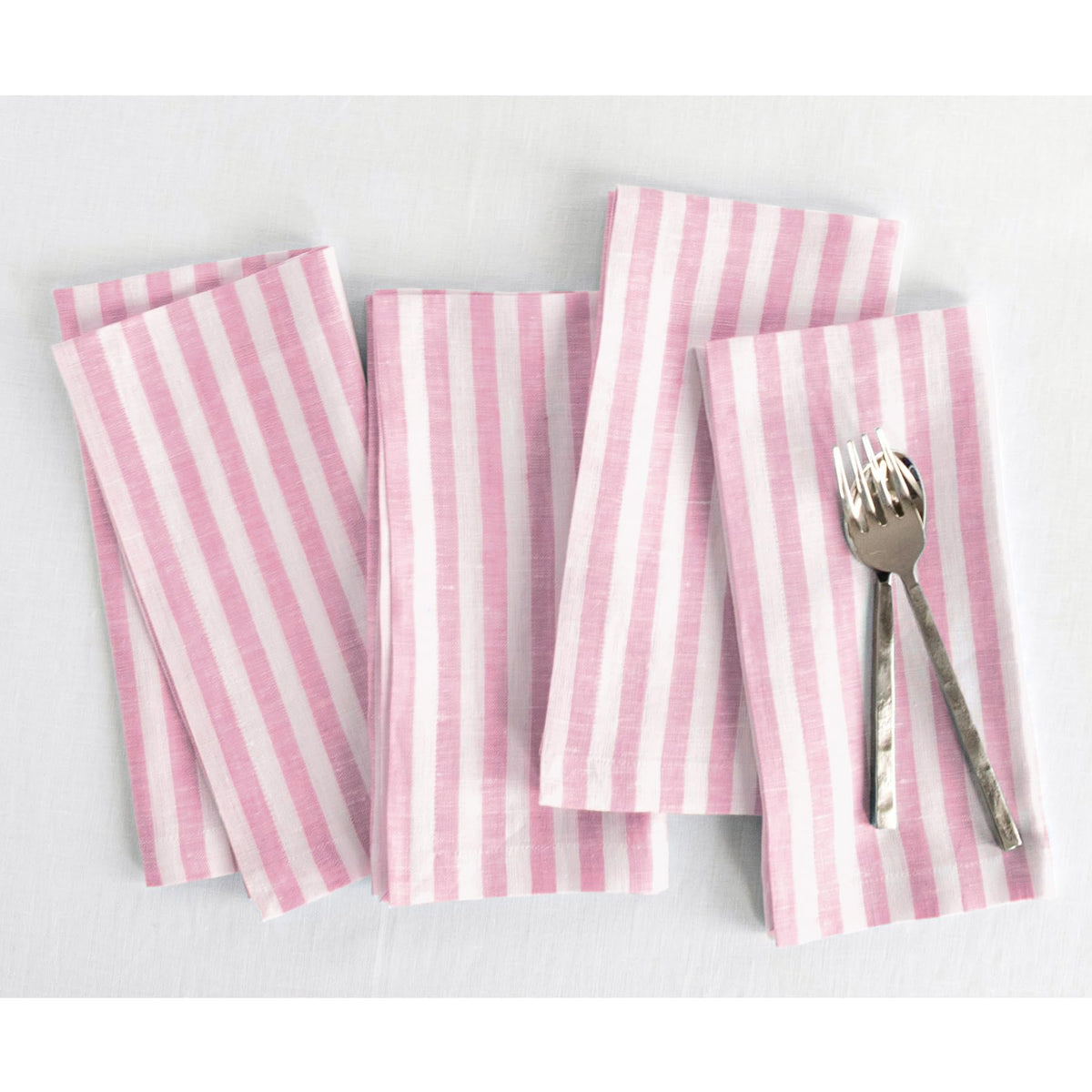 Solino Home Stripe Linen Napkins - 20 X 20 Inch Cloth Dinner, Set Of 4 100% Pure Linen Napkins Cherry Blossom And White - Amalfi