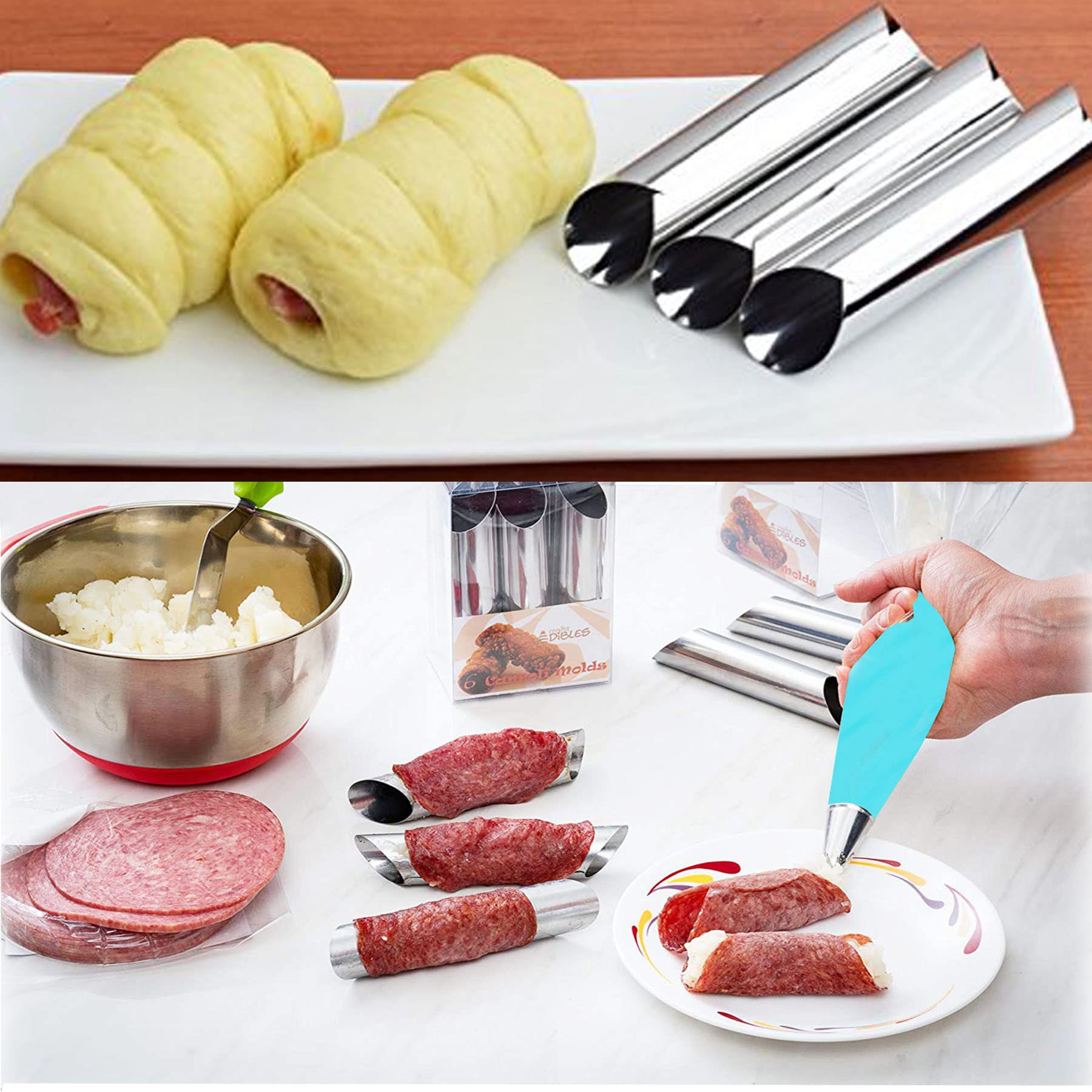 Woohome 37 Pcs Cannoli Tubes Puff Nozzle Set, Stainless Steel Cannoli Forms Cream Horn Molds Piping Puff Nozzle, Croissant Mold