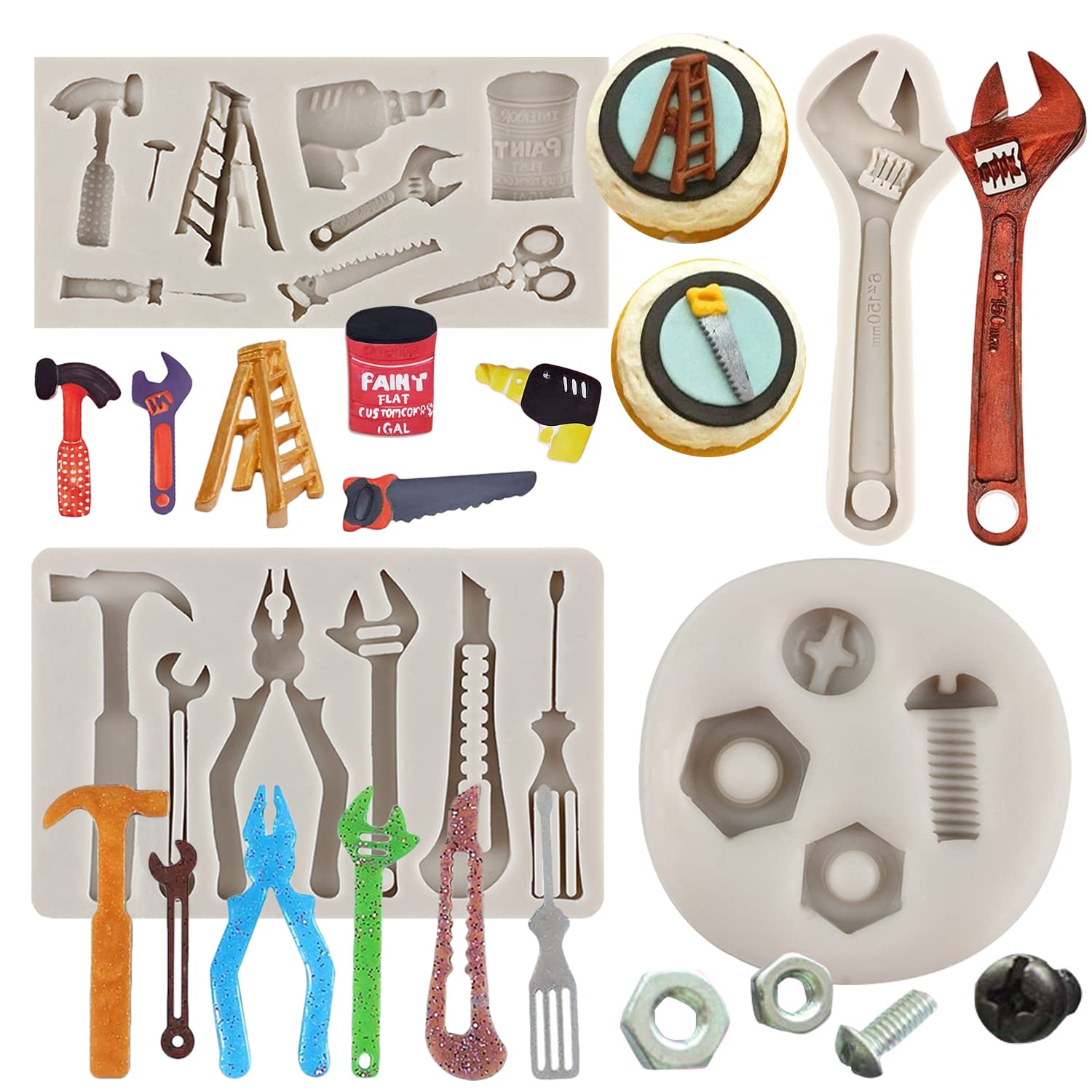 Sijiangmold Hand Tools Fondant Molds Mini Construction Tool Molds For Chocolate Cookie Cupcake Decorating Cupcake Topper Candy C