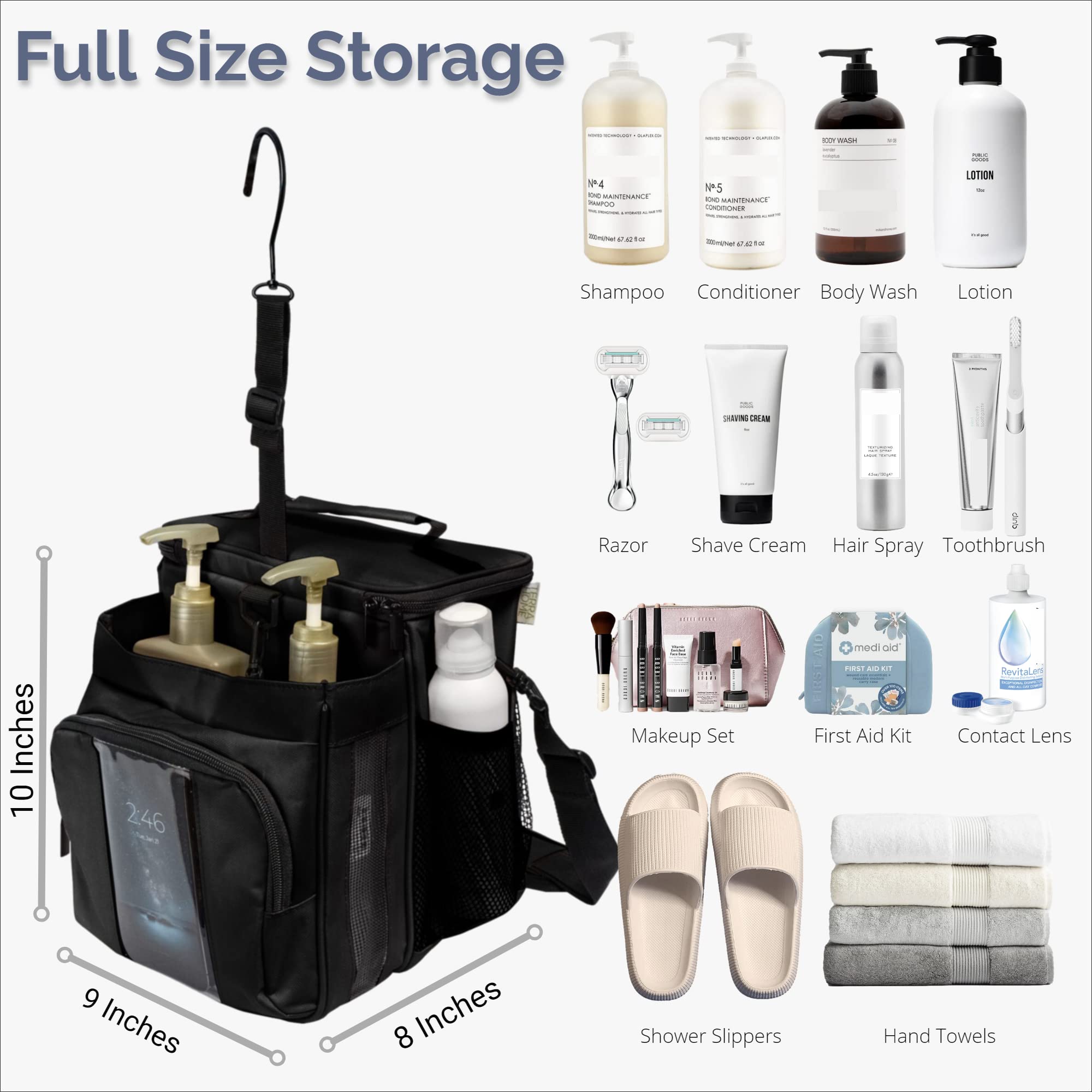 Terra Home Portable Xl Shower Caddy Bag - College Dorm Room Essentials For Men, Women, Students - Foldable, Water Resistant With