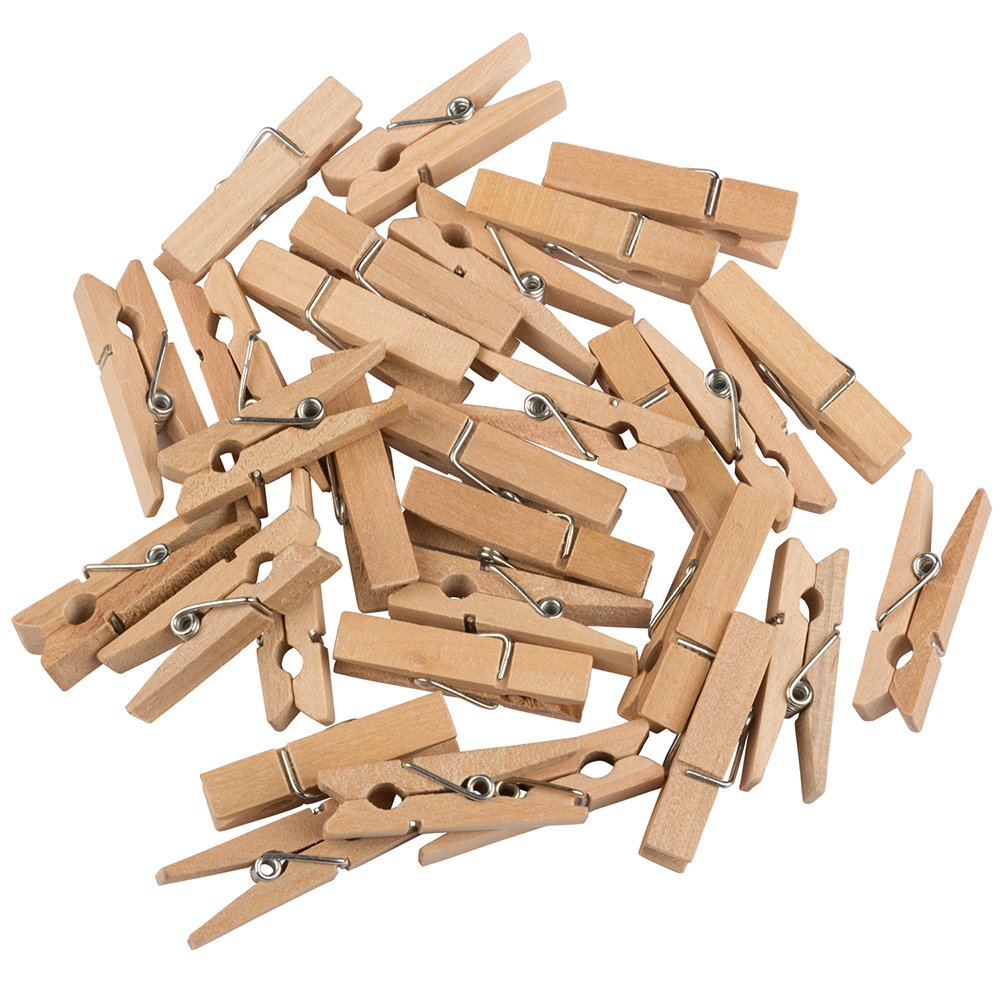 Jam Paper Wood Clip Clothespins - Large - 1 1/2 Inch - Natural - 30 Clothes Pins/Pack