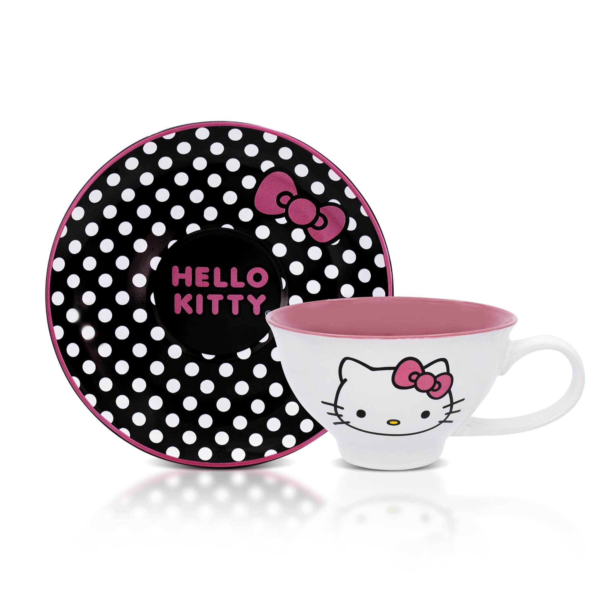 Silver Buffalo Sanrio Hello Kitty Ceramic Teacup And Saucer Set | Tea Party Gift Set For Coffee, Espresso - 12 Ounce