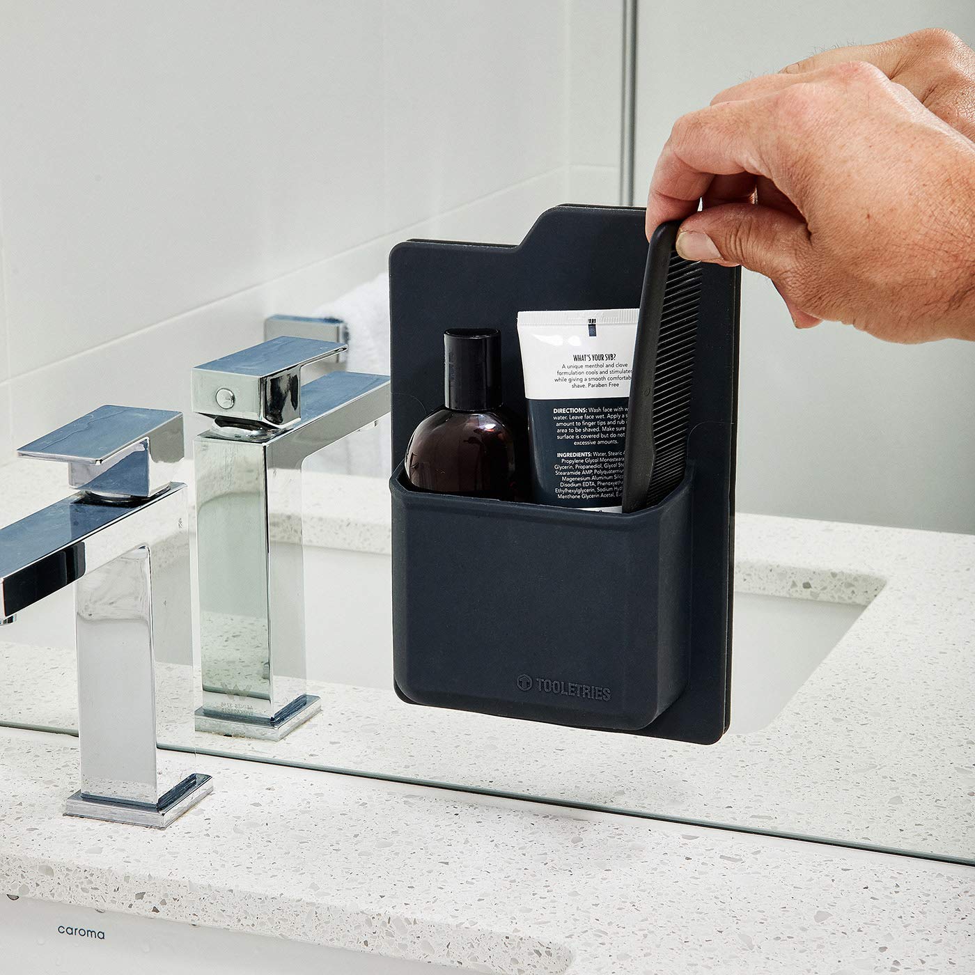 Tooletries - The James Organizer - Silicone Toiletry Holder  Shower & Bathroom Accessory - Features Silicone-Grip Technology  Removable & Reusable - Charcoal